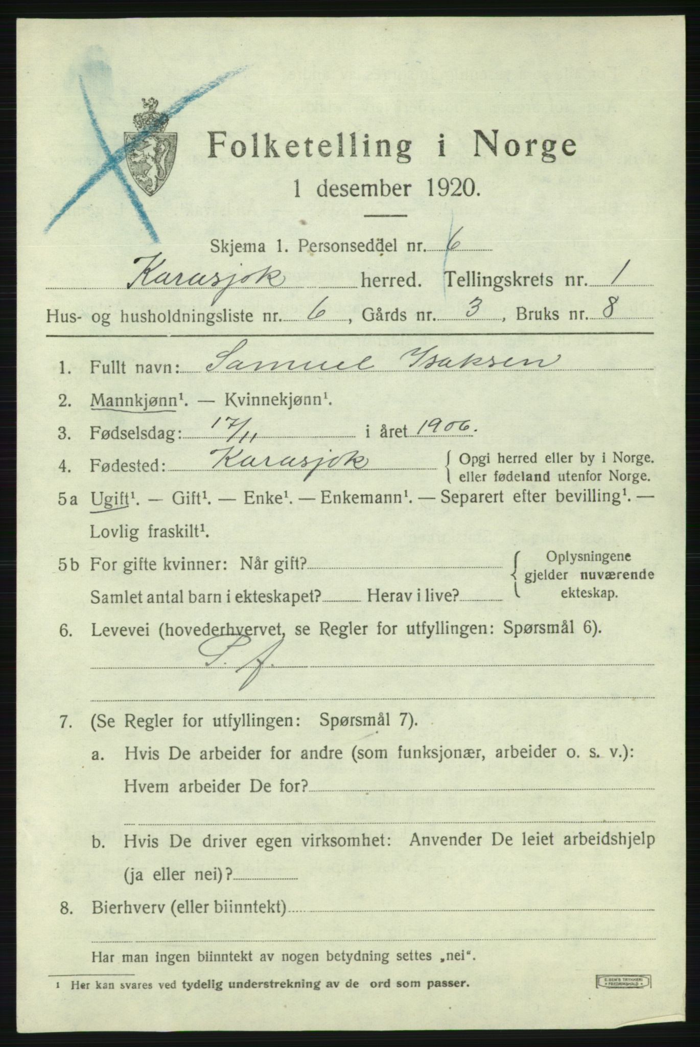 SATØ, 1920 census for Karasjok, 1920, p. 464