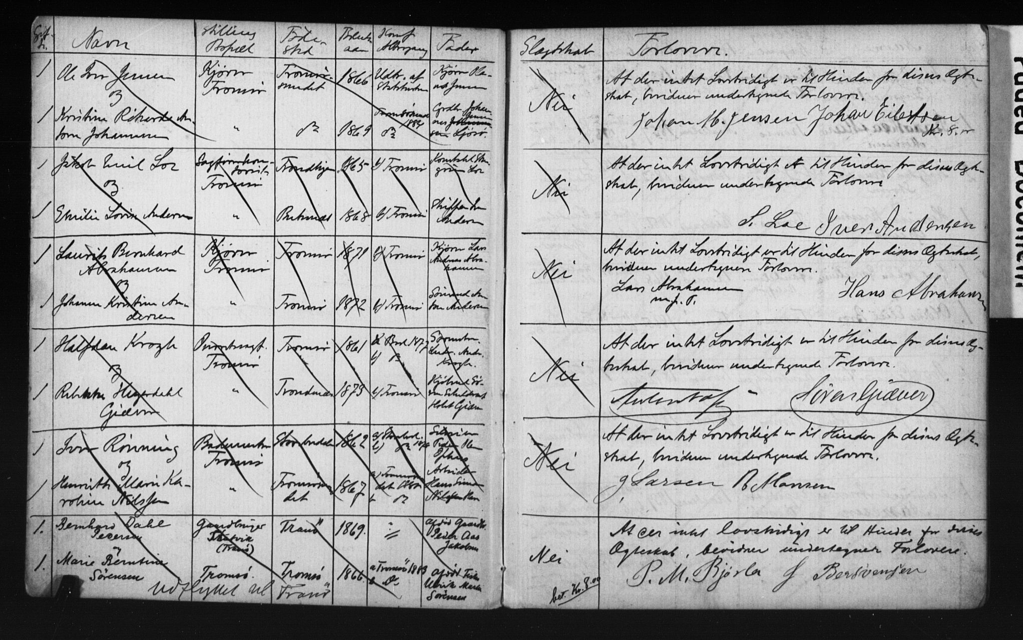 Tromsø sokneprestkontor/stiftsprosti/domprosti, AV/SATØ-S-1343/H/Hc/L0099/0002: Banns register no. 99.2, 1893-1898