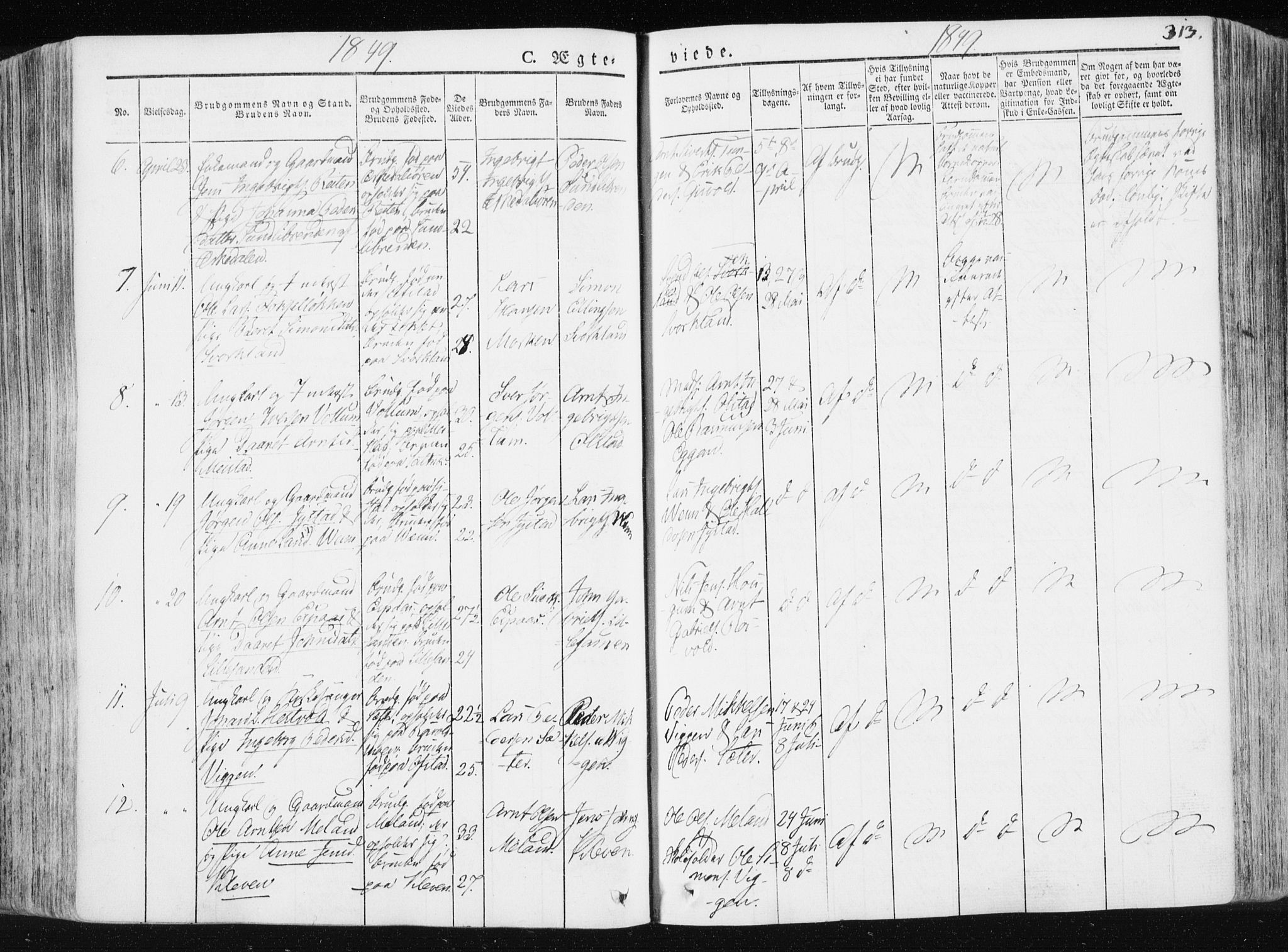 Ministerialprotokoller, klokkerbøker og fødselsregistre - Sør-Trøndelag, SAT/A-1456/665/L0771: Parish register (official) no. 665A06, 1830-1856, p. 313
