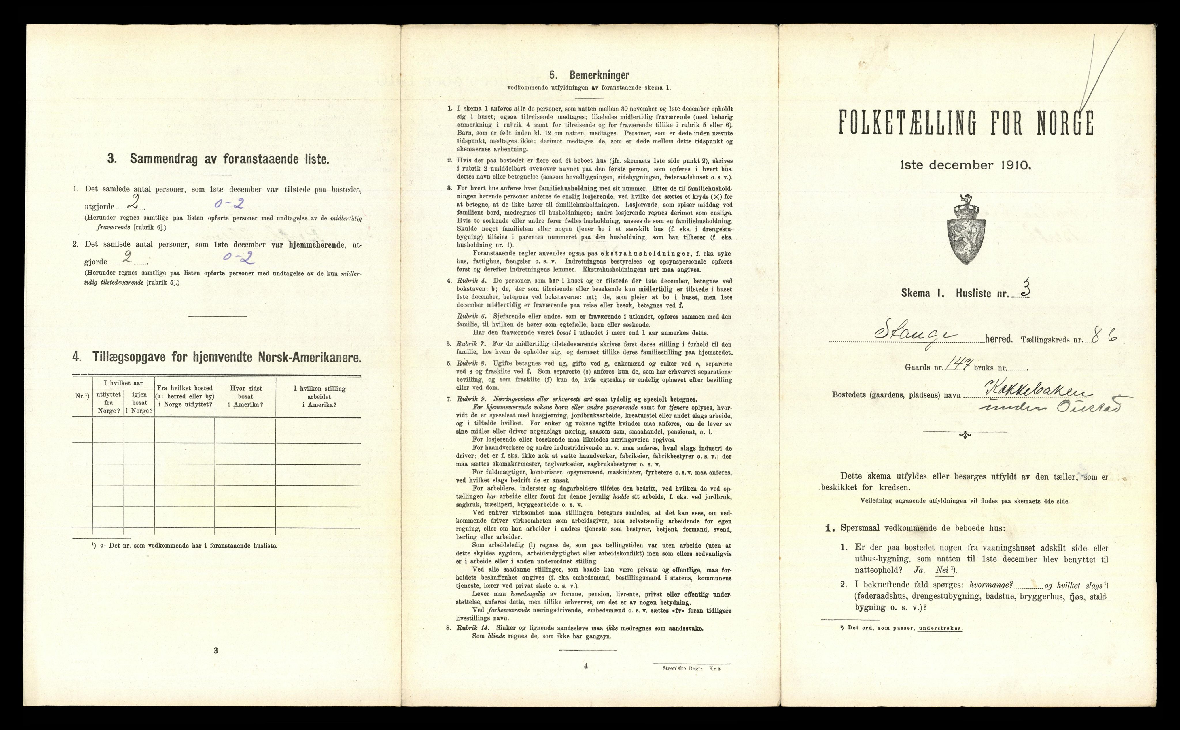 RA, 1910 census for Stange, 1910, p. 1690