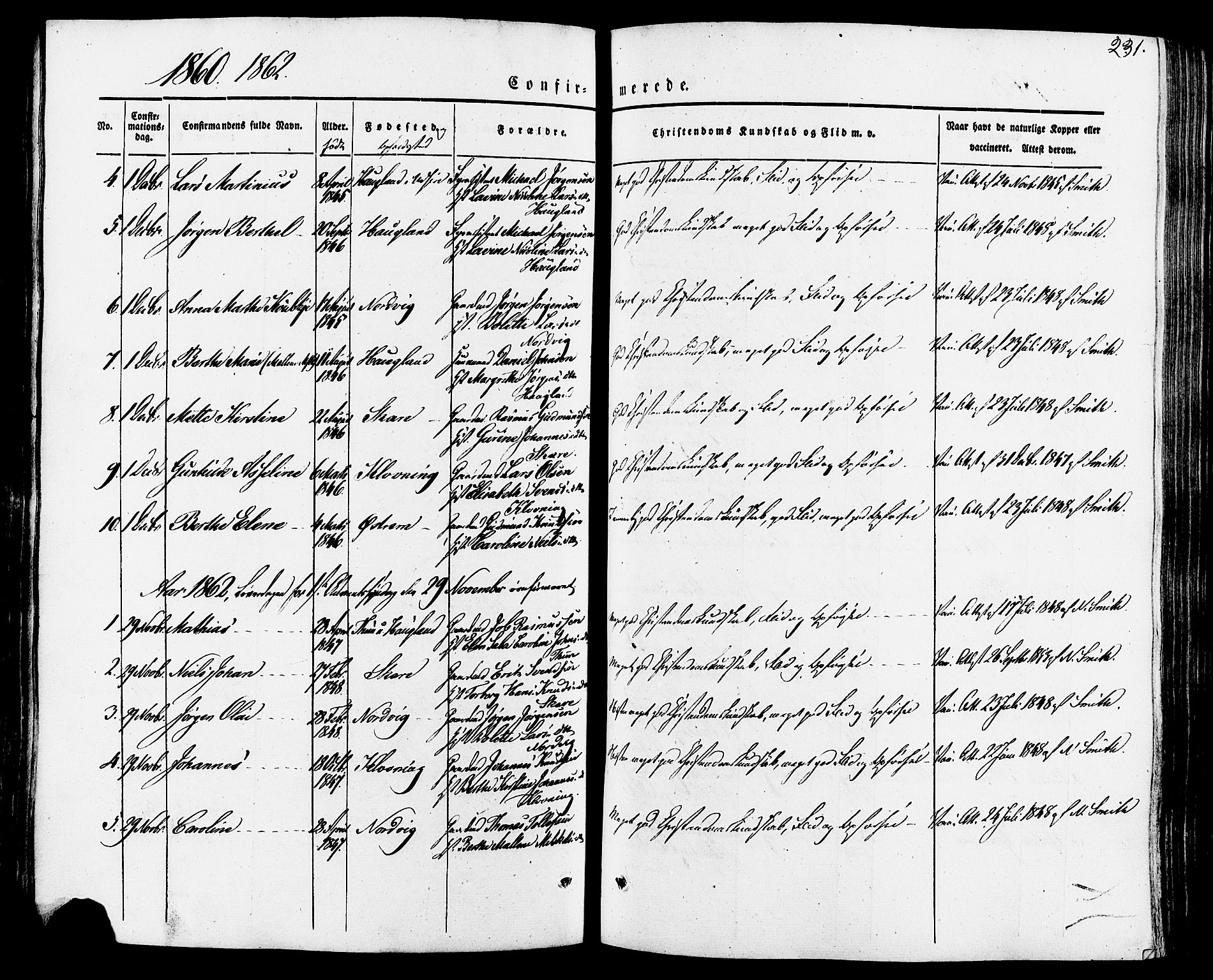 Torvastad sokneprestkontor, AV/SAST-A -101857/H/Ha/Haa/L0007: Parish register (official) no. A 7, 1838-1882, p. 231