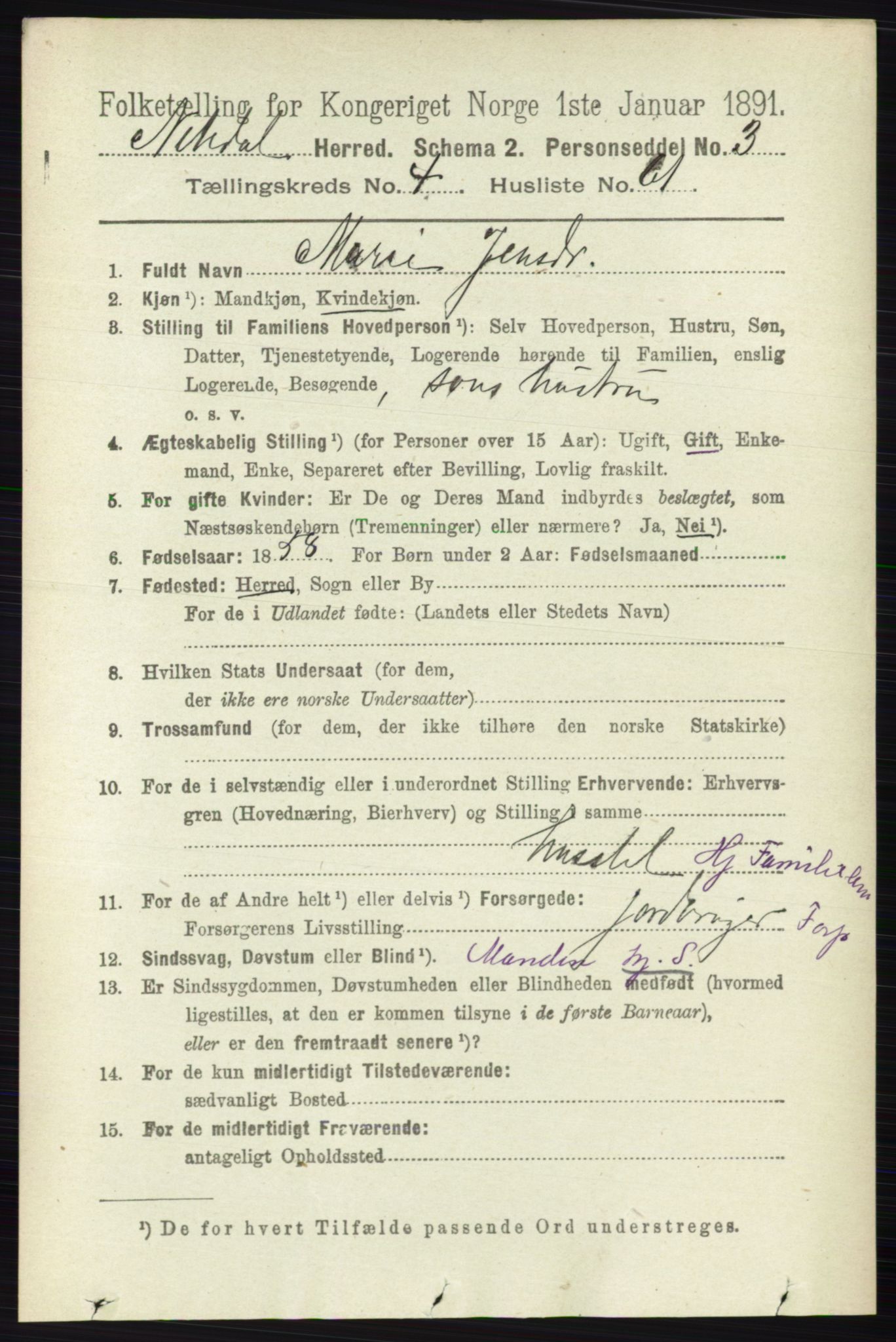 RA, 1891 census for 0233 Nittedal, 1891, p. 2036
