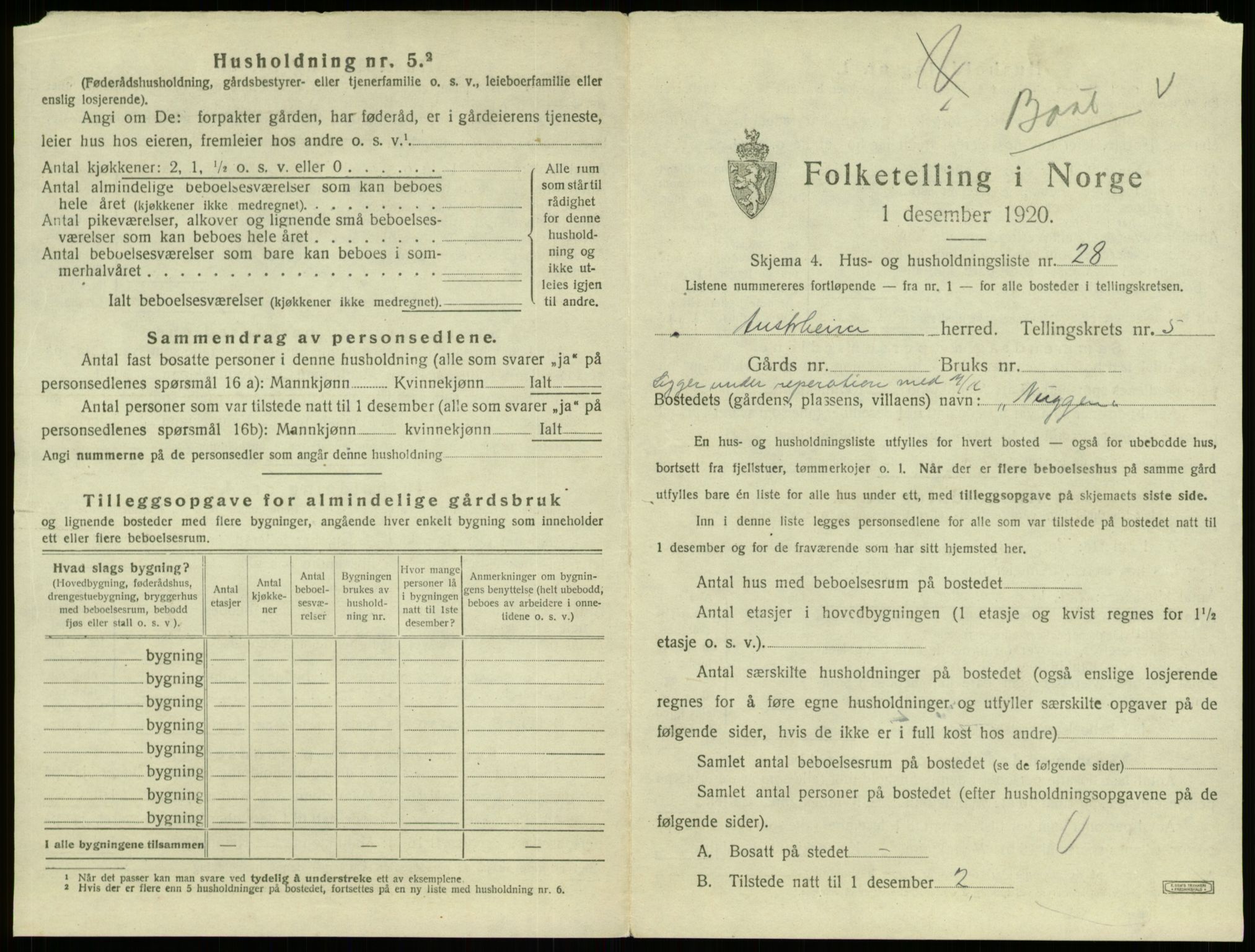 SAB, 1920 census for Austrheim, 1920, p. 293