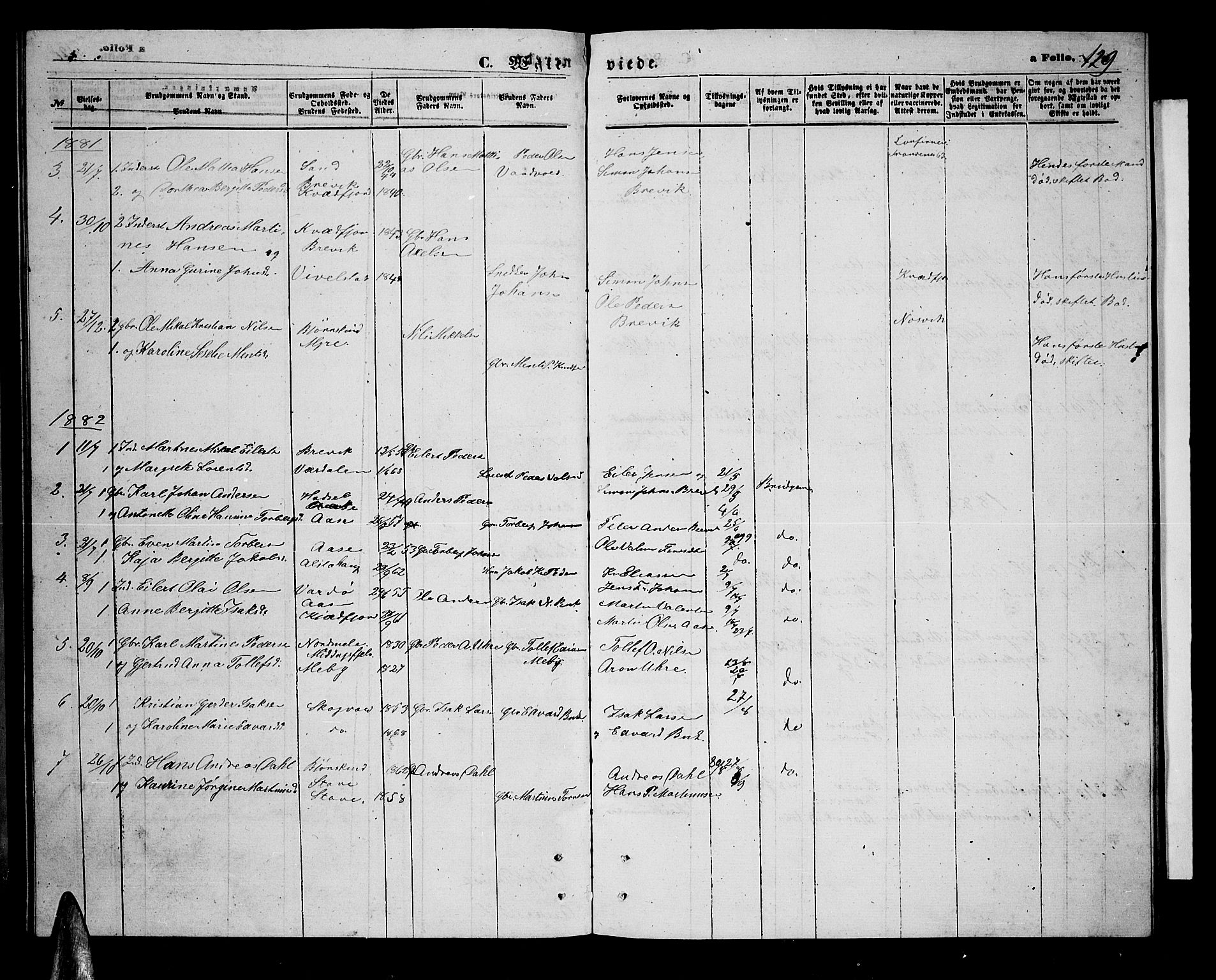 Ministerialprotokoller, klokkerbøker og fødselsregistre - Nordland, AV/SAT-A-1459/897/L1412: Parish register (copy) no. 897C02, 1867-1886, p. 129