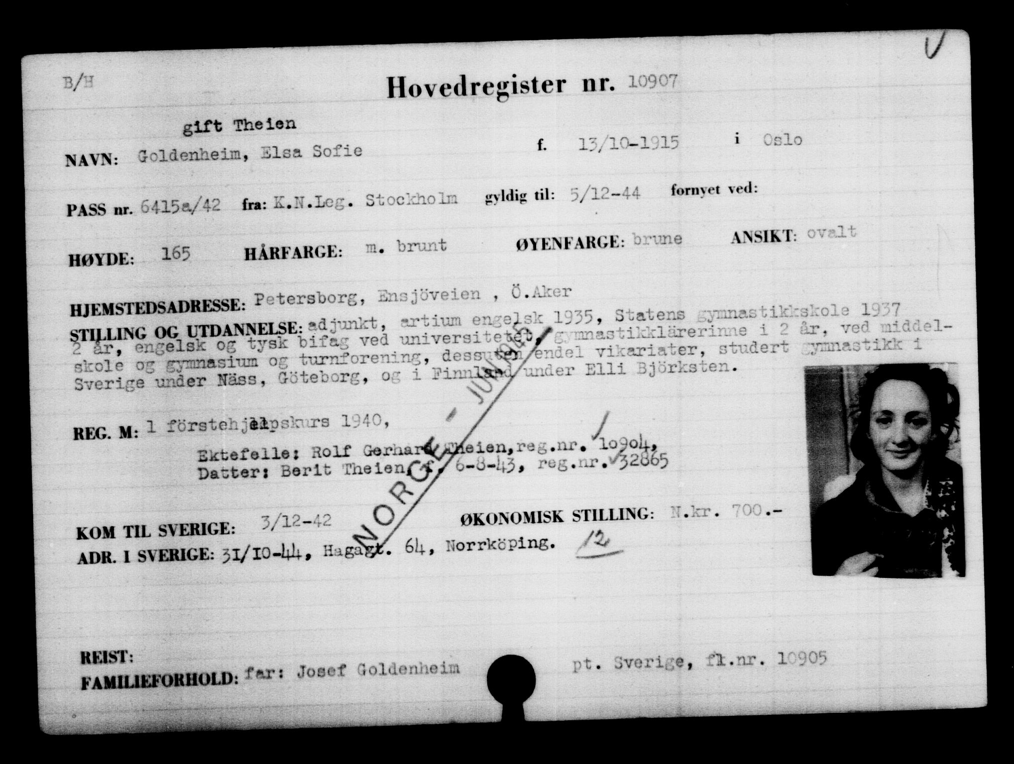 Utenriksstasjonene, Legasjonen i Stockholm, Flyktningkontoret, AV/RA-S-6753/V/Va/L0006: Kjesäterkartoteket, flyktninger med registreringsnr. 9400-12711, 1940-1945, p. 1726