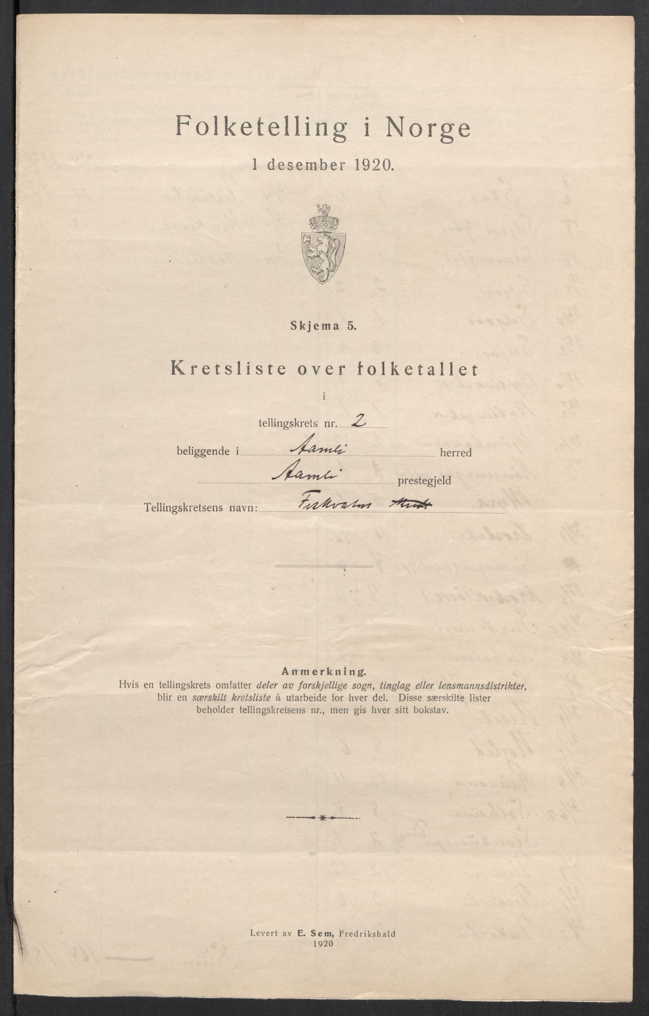 SAK, 1920 census for Åmli, 1920, p. 9