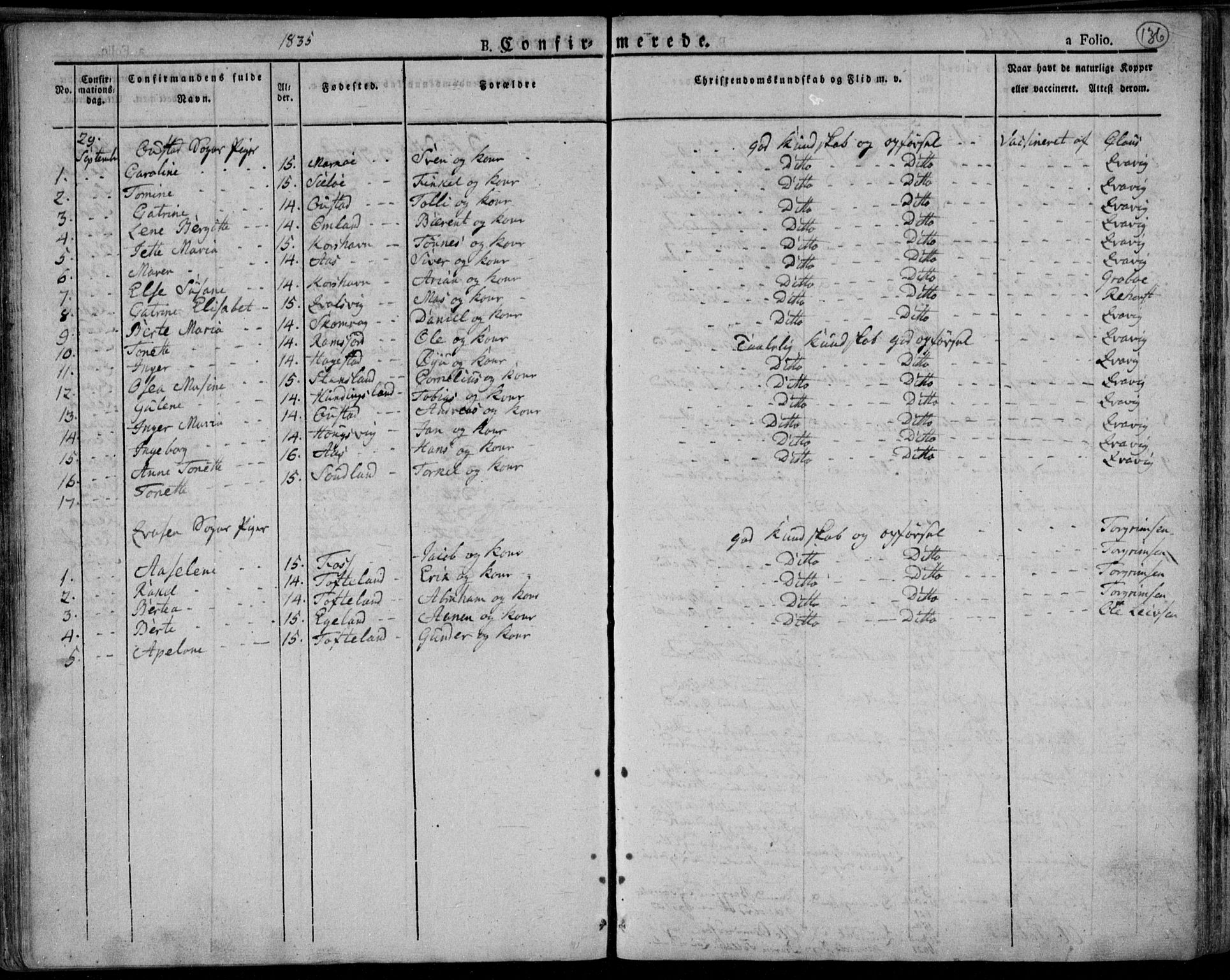 Lyngdal sokneprestkontor, AV/SAK-1111-0029/F/Fa/Fac/L0007: Parish register (official) no. A 7, 1825-1838, p. 136