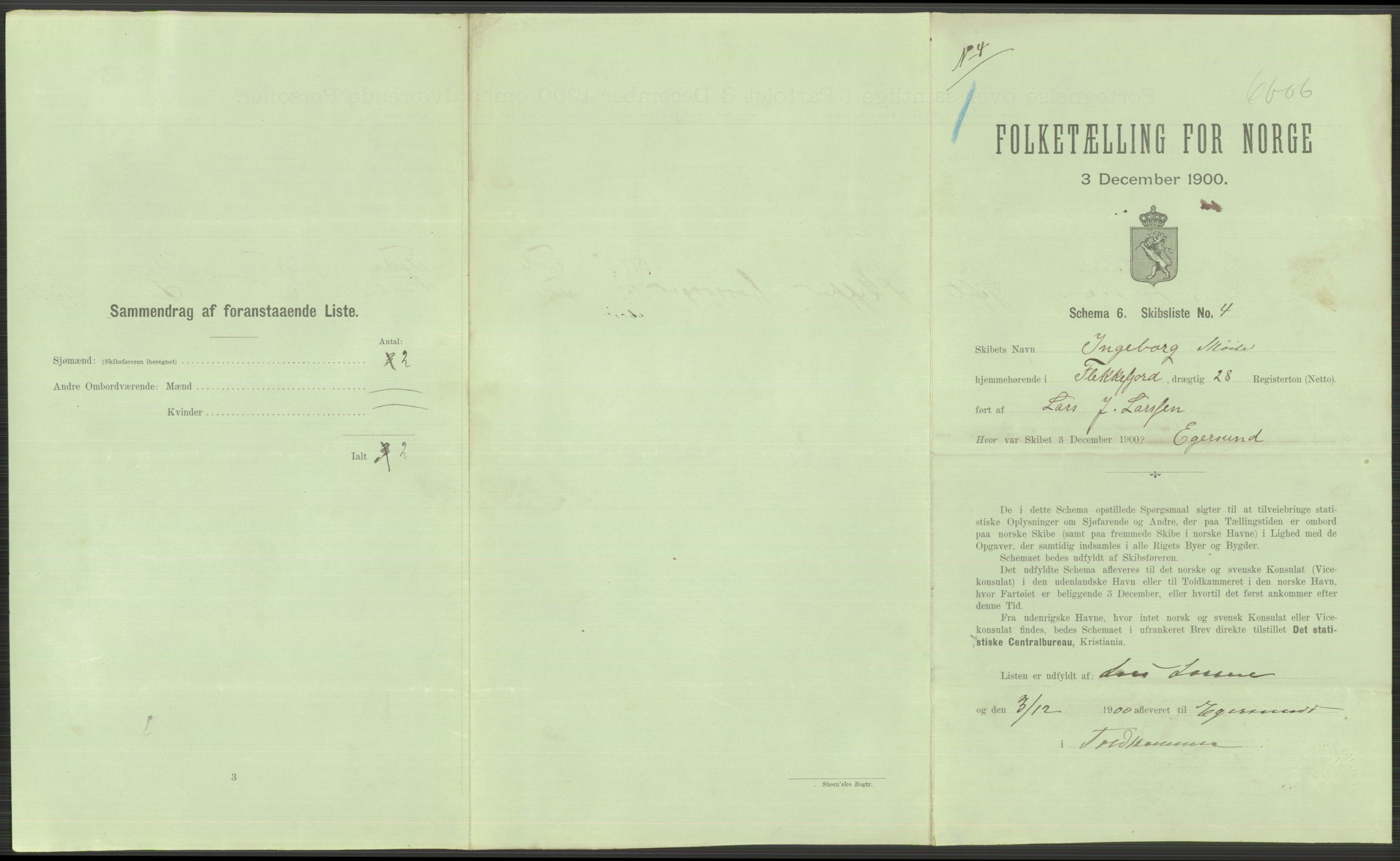 RA, 1900 Census - ship lists from ships in Norwegian harbours, harbours abroad and at sea, 1900, p. 841