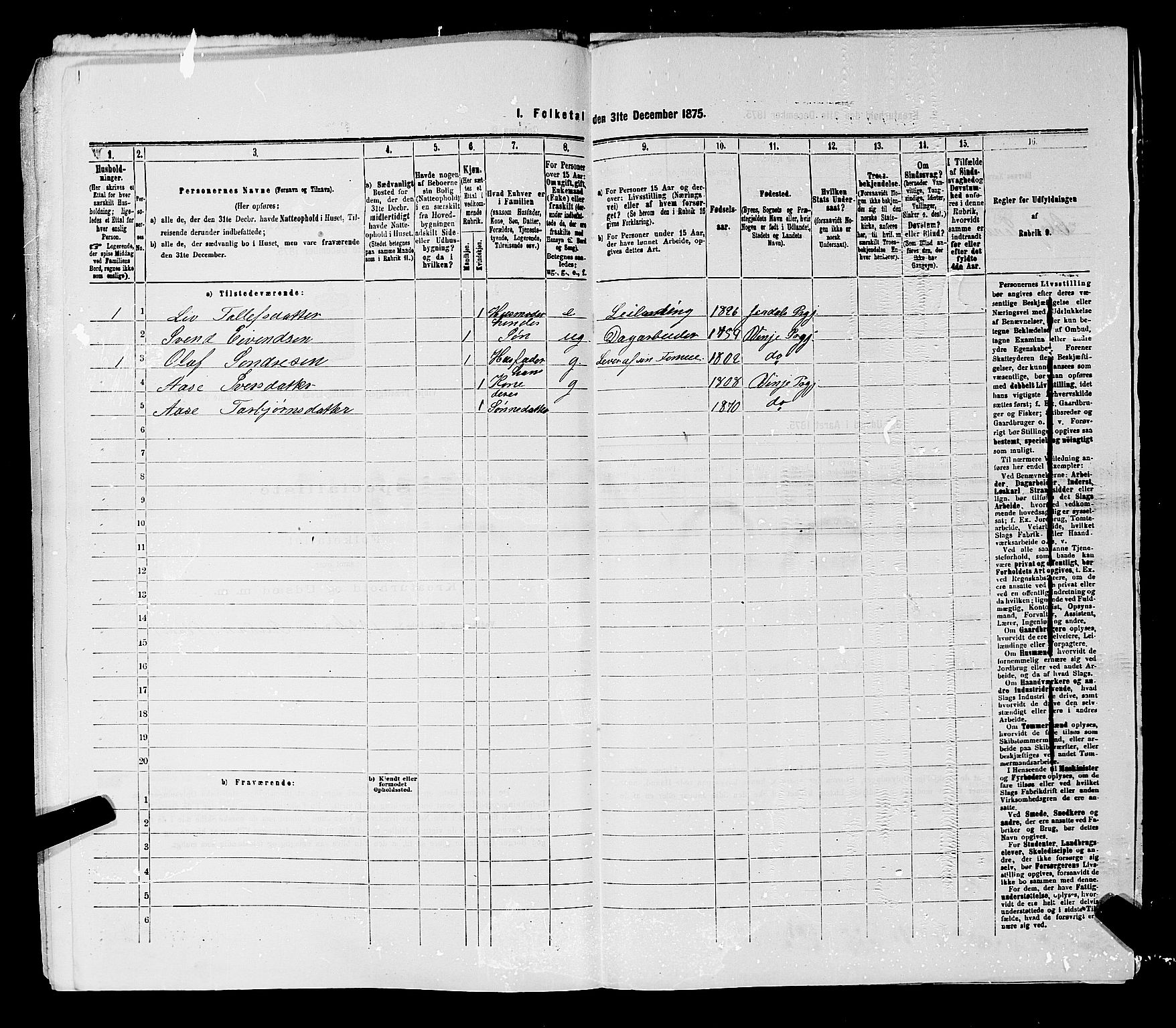 SAKO, 1875 census for 0834P Vinje, 1875, p. 662