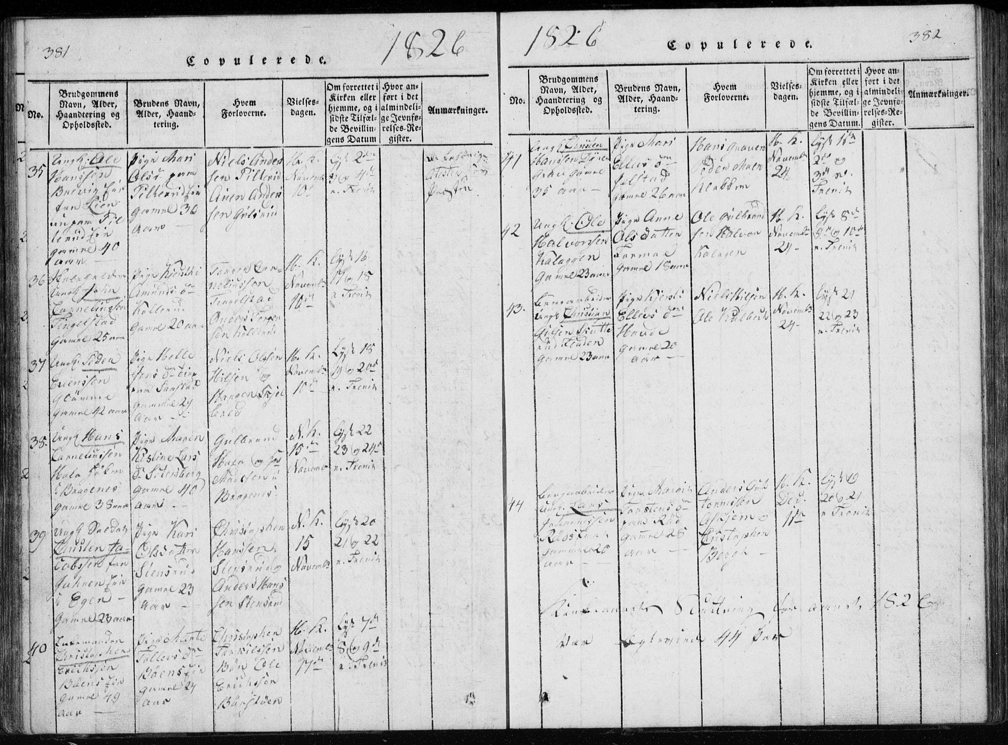 Modum kirkebøker, AV/SAKO-A-234/G/Ga/L0002: Parish register (copy) no. I 2, 1824-1832, p. 381-382