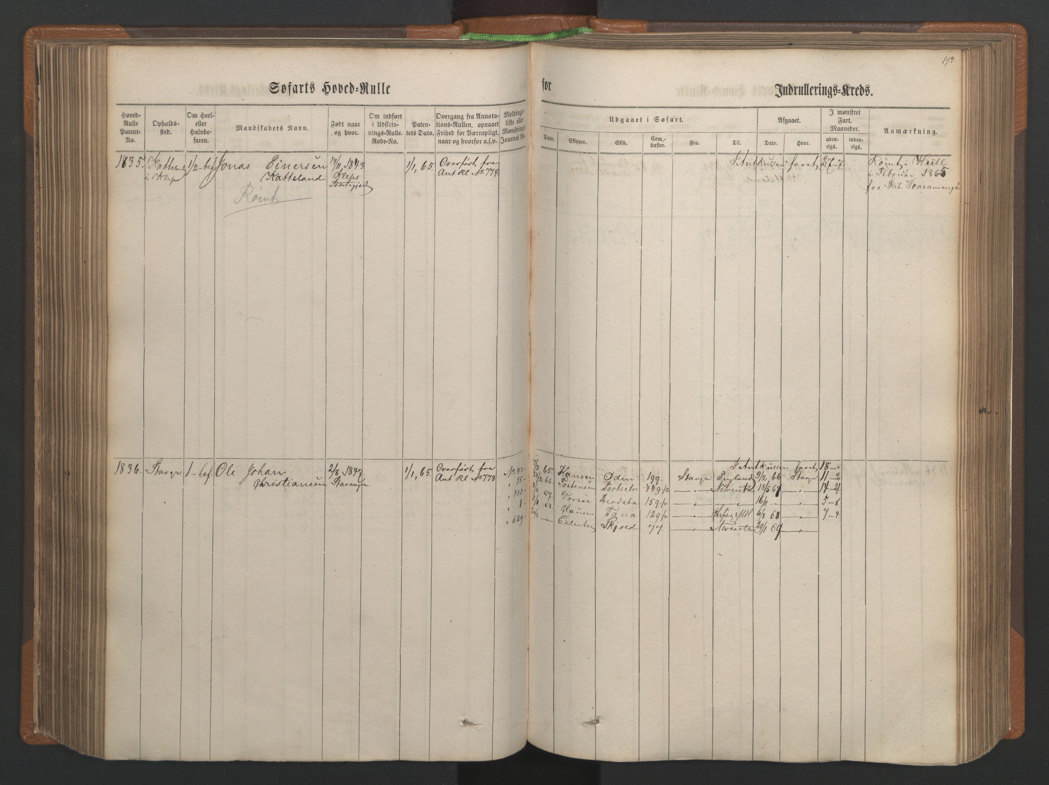 Stavanger sjømannskontor, AV/SAST-A-102006/F/Fb/Fbb/L0003: Sjøfartshovedrulle, patentnr. 1451-2270, 1863, p. 203