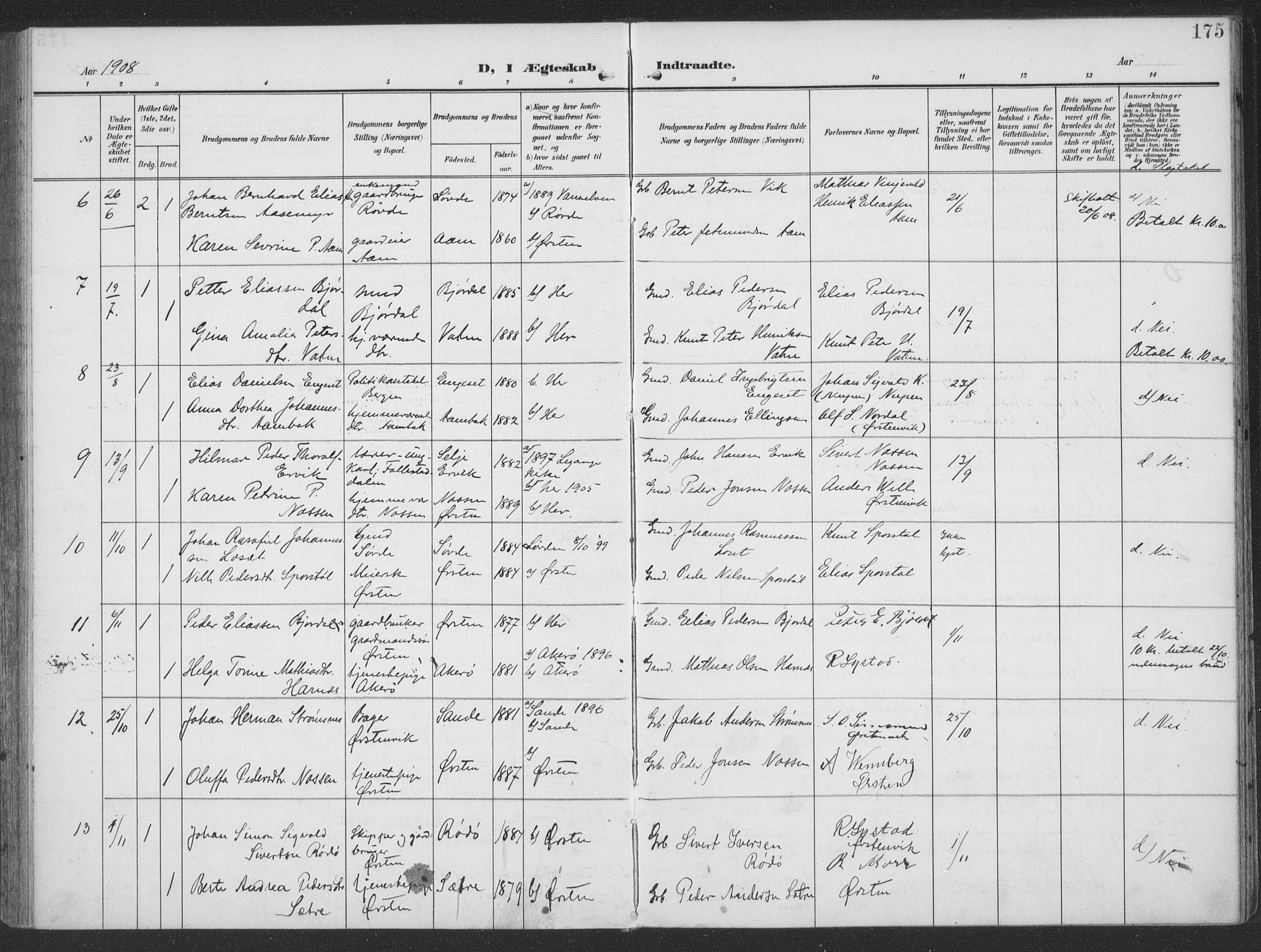 Ministerialprotokoller, klokkerbøker og fødselsregistre - Møre og Romsdal, SAT/A-1454/513/L0178: Parish register (official) no. 513A05, 1906-1919, p. 175