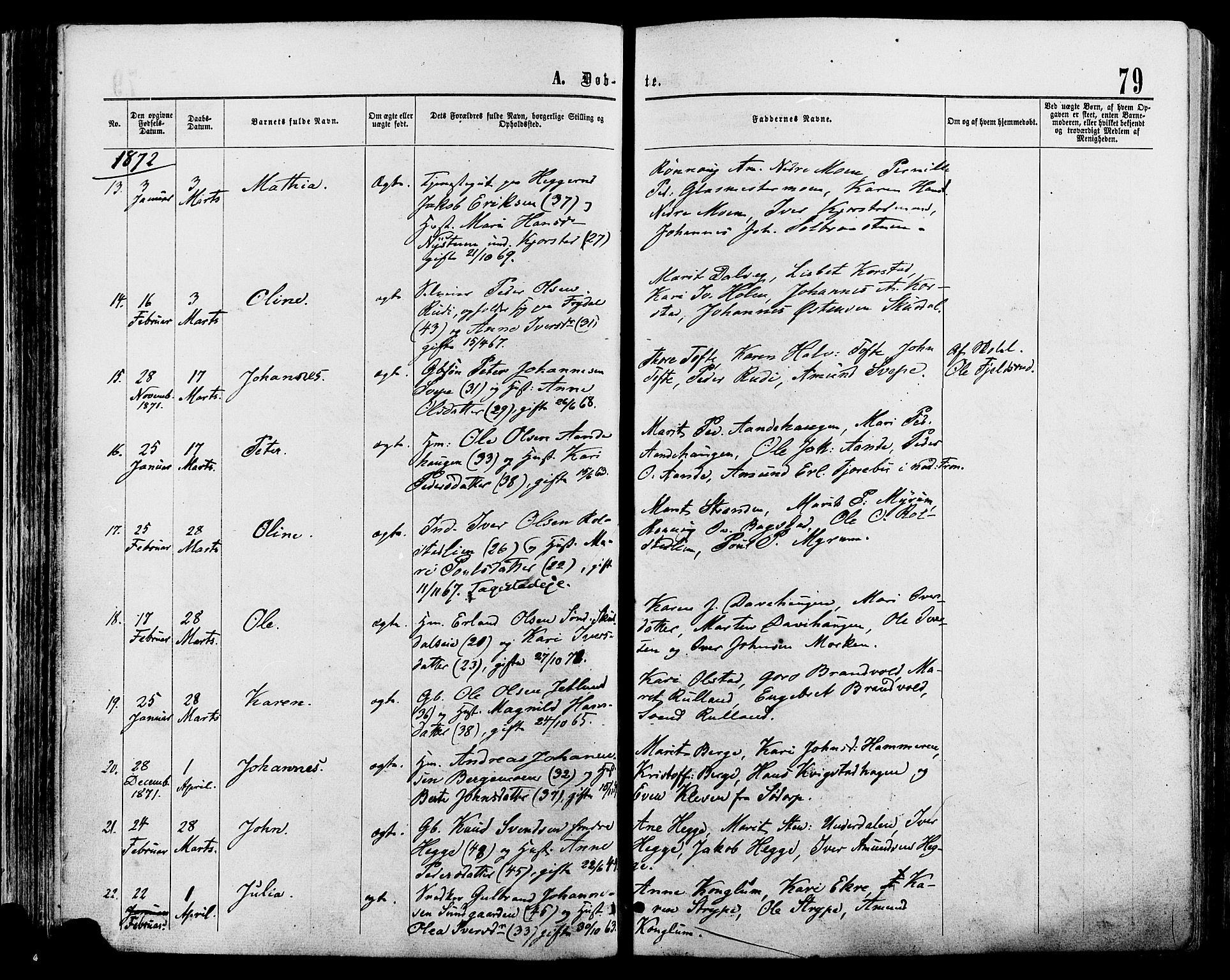 Sør-Fron prestekontor, AV/SAH-PREST-010/H/Ha/Haa/L0002: Parish register (official) no. 2, 1864-1880, p. 79