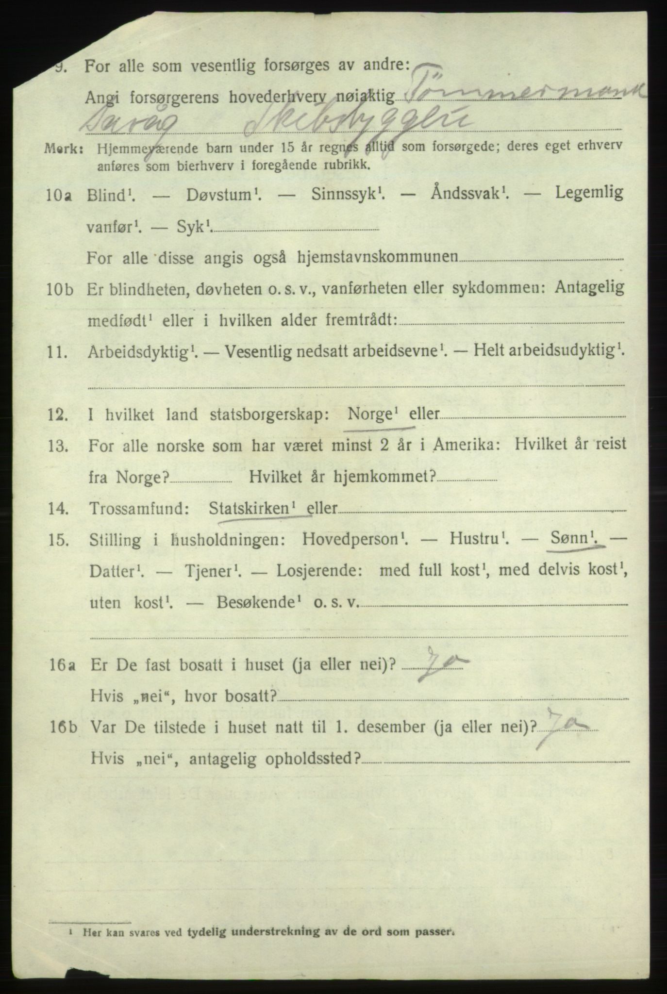 SAB, 1920 census for Fjelberg, 1920, p. 1262