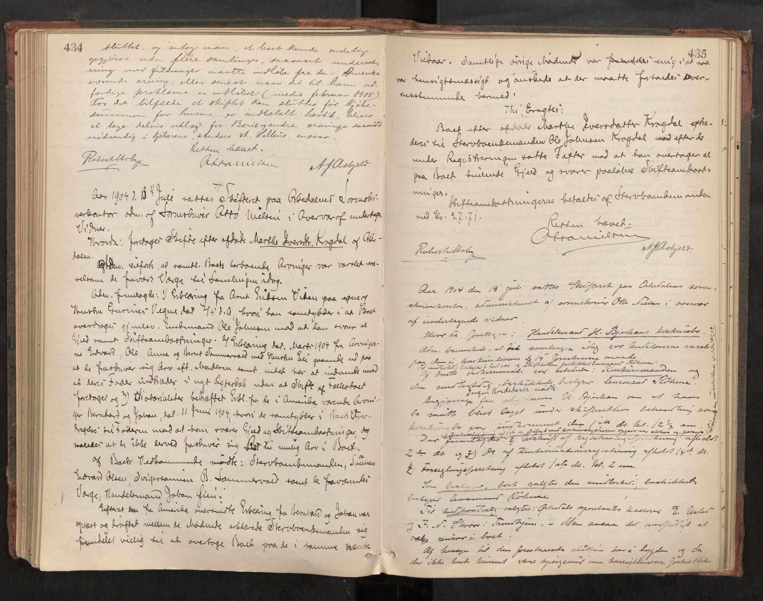 Orkdal sorenskriveri, AV/SAT-A-4169/1/3/3B/L0010: Skiftebehandlingsprotokoll, 1896-1910, p. 434-435