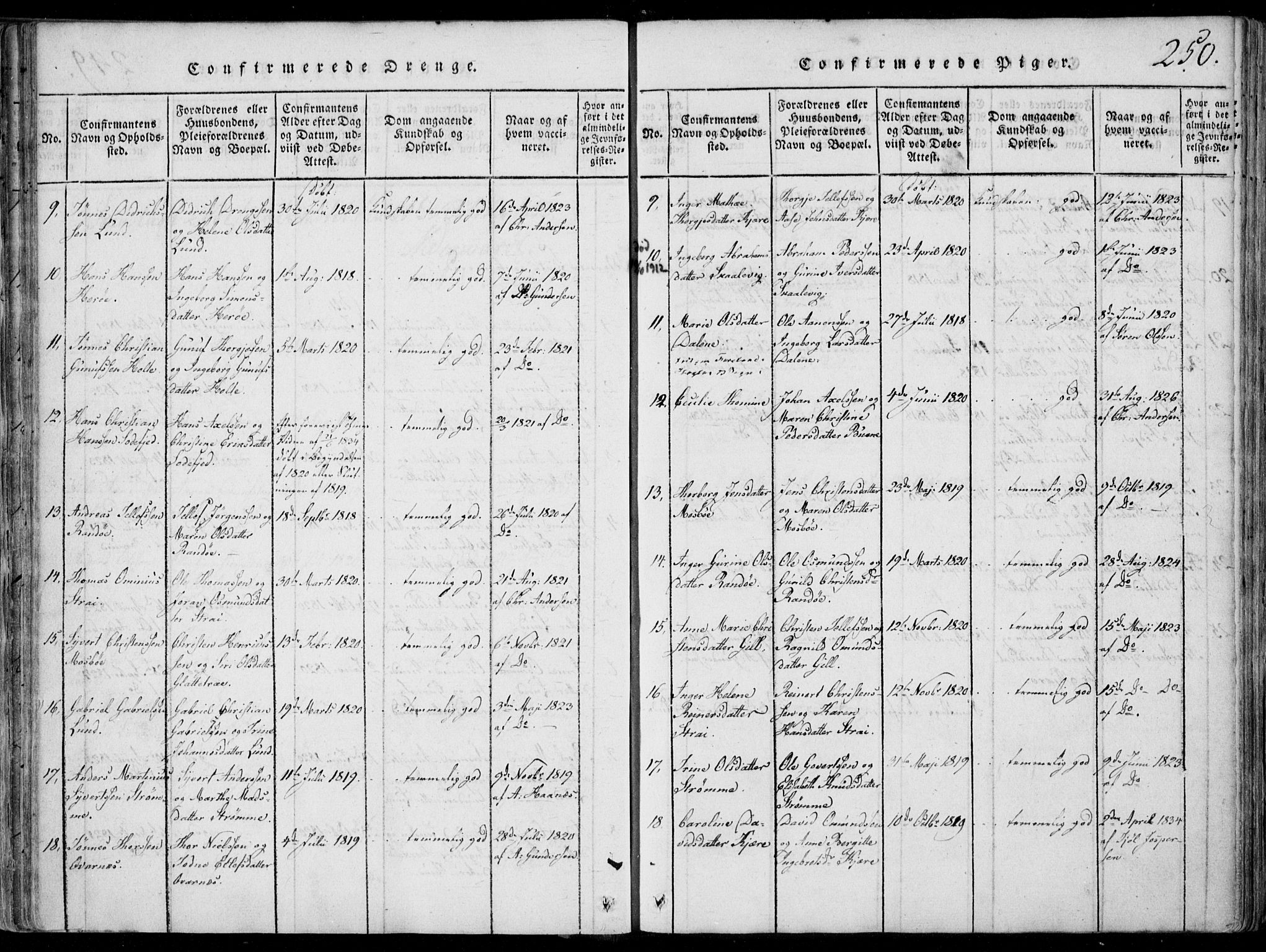 Oddernes sokneprestkontor, AV/SAK-1111-0033/F/Fa/Faa/L0005: Parish register (official) no. A 5, 1820-1838, p. 250