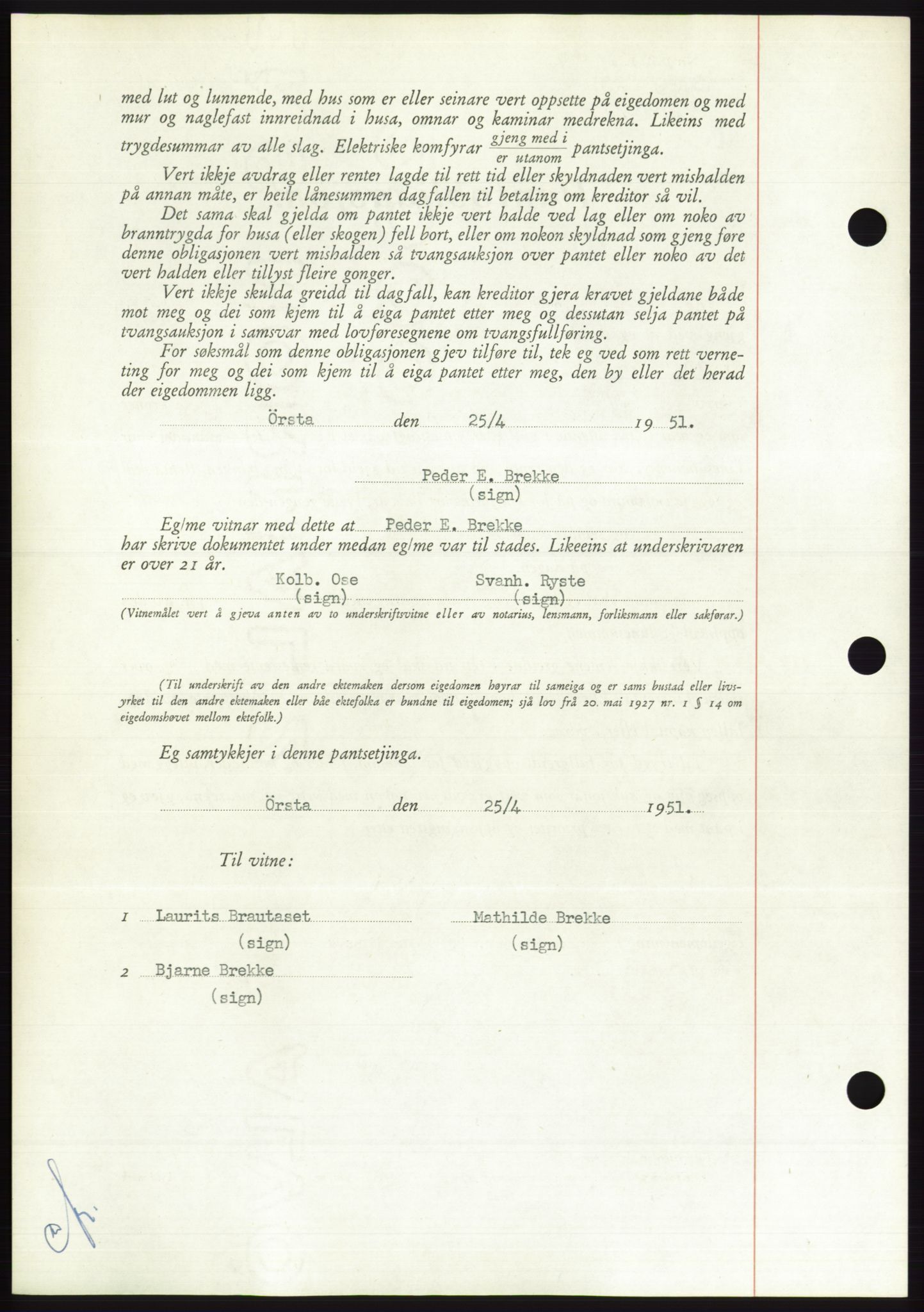 Søre Sunnmøre sorenskriveri, AV/SAT-A-4122/1/2/2C/L0120: Mortgage book no. 8B, 1951-1951, Diary no: : 949/1951