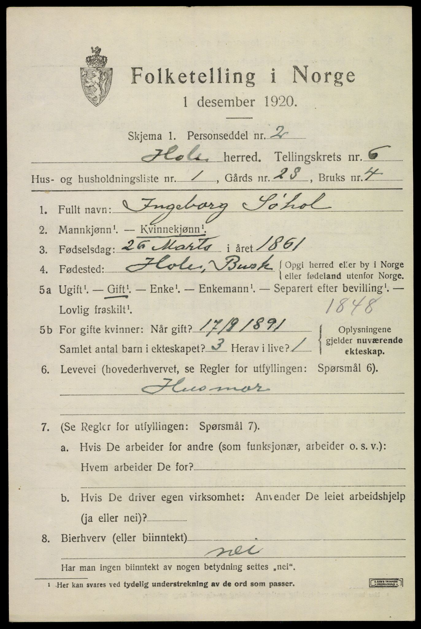 SAKO, 1920 census for Hole, 1920, p. 3557