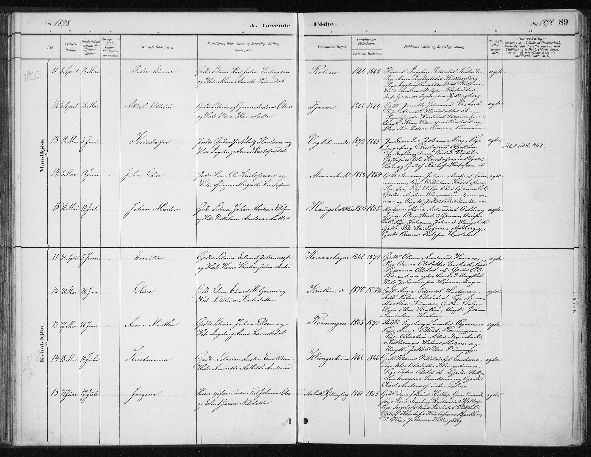 Ministerialprotokoller, klokkerbøker og fødselsregistre - Nord-Trøndelag, SAT/A-1458/701/L0010: Parish register (official) no. 701A10, 1883-1899, p. 89