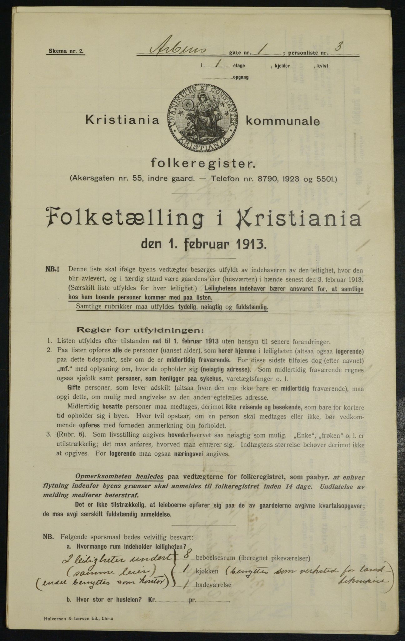 OBA, Municipal Census 1913 for Kristiania, 1913, p. 1422