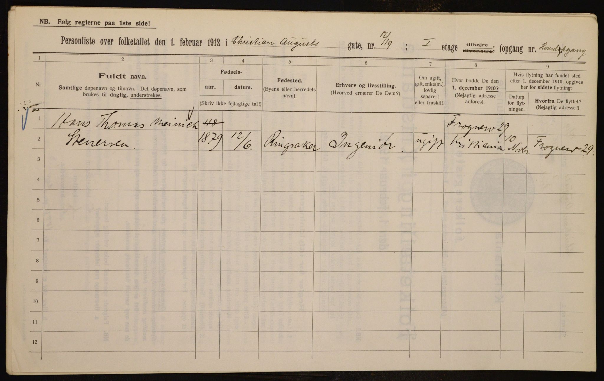 OBA, Municipal Census 1912 for Kristiania, 1912, p. 54347
