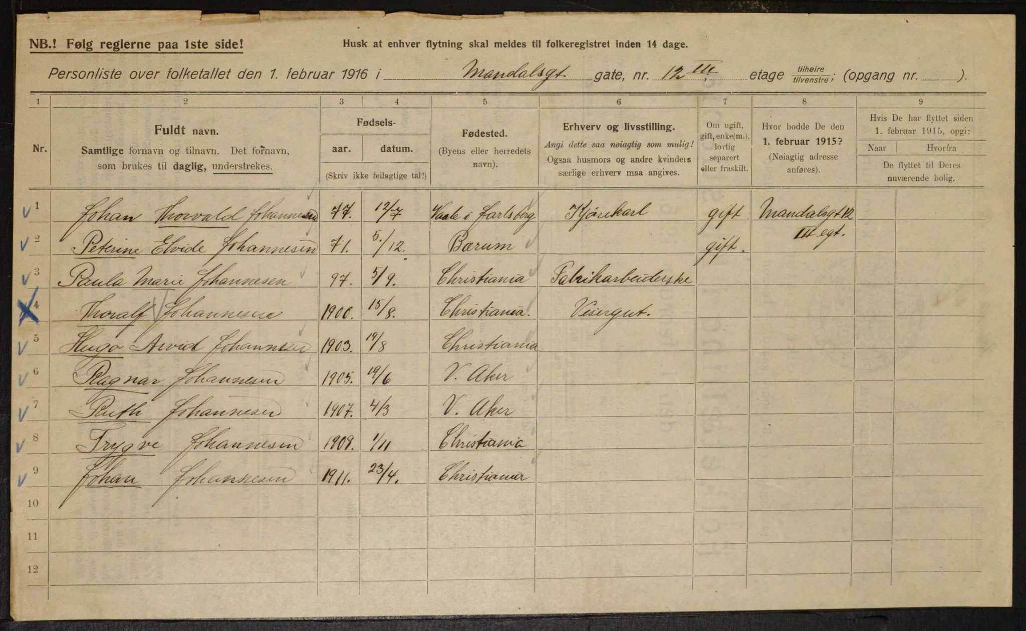 OBA, Municipal Census 1916 for Kristiania, 1916, p. 61759