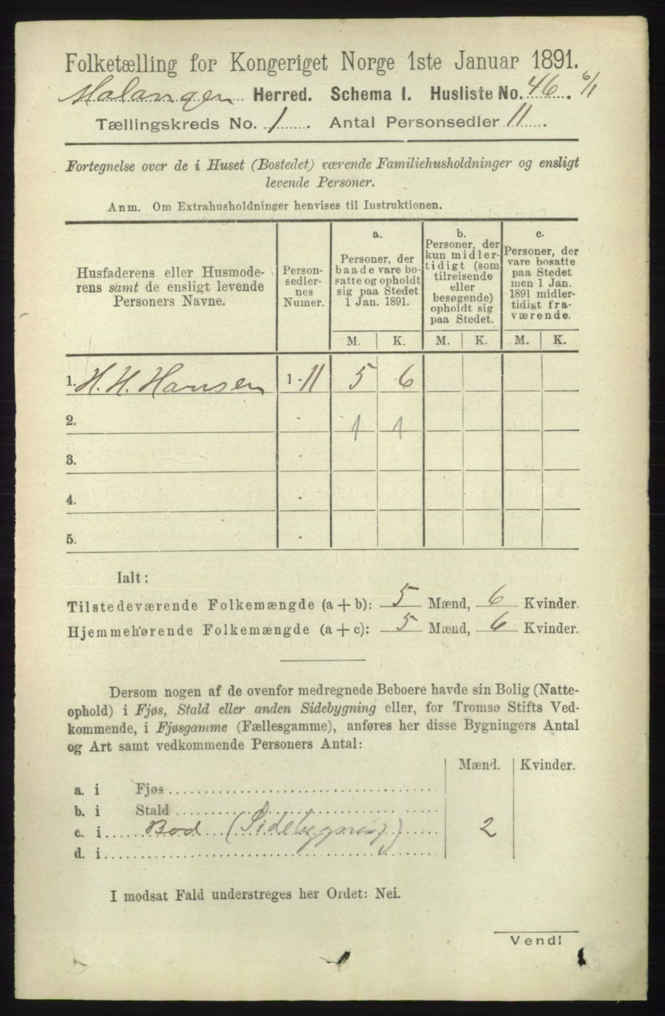 RA, 1891 census for 1932 Malangen, 1891, p. 61