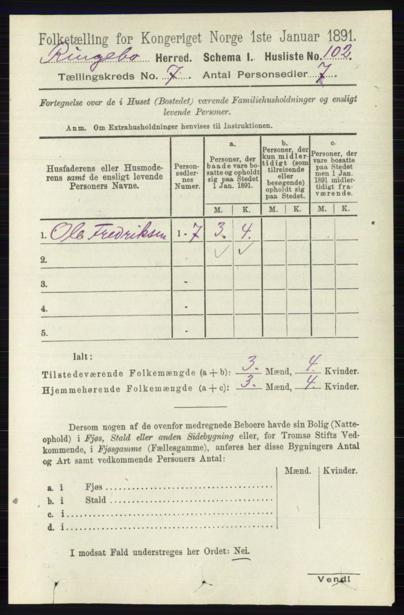 RA, 1891 census for 0520 Ringebu, 1891, p. 3025