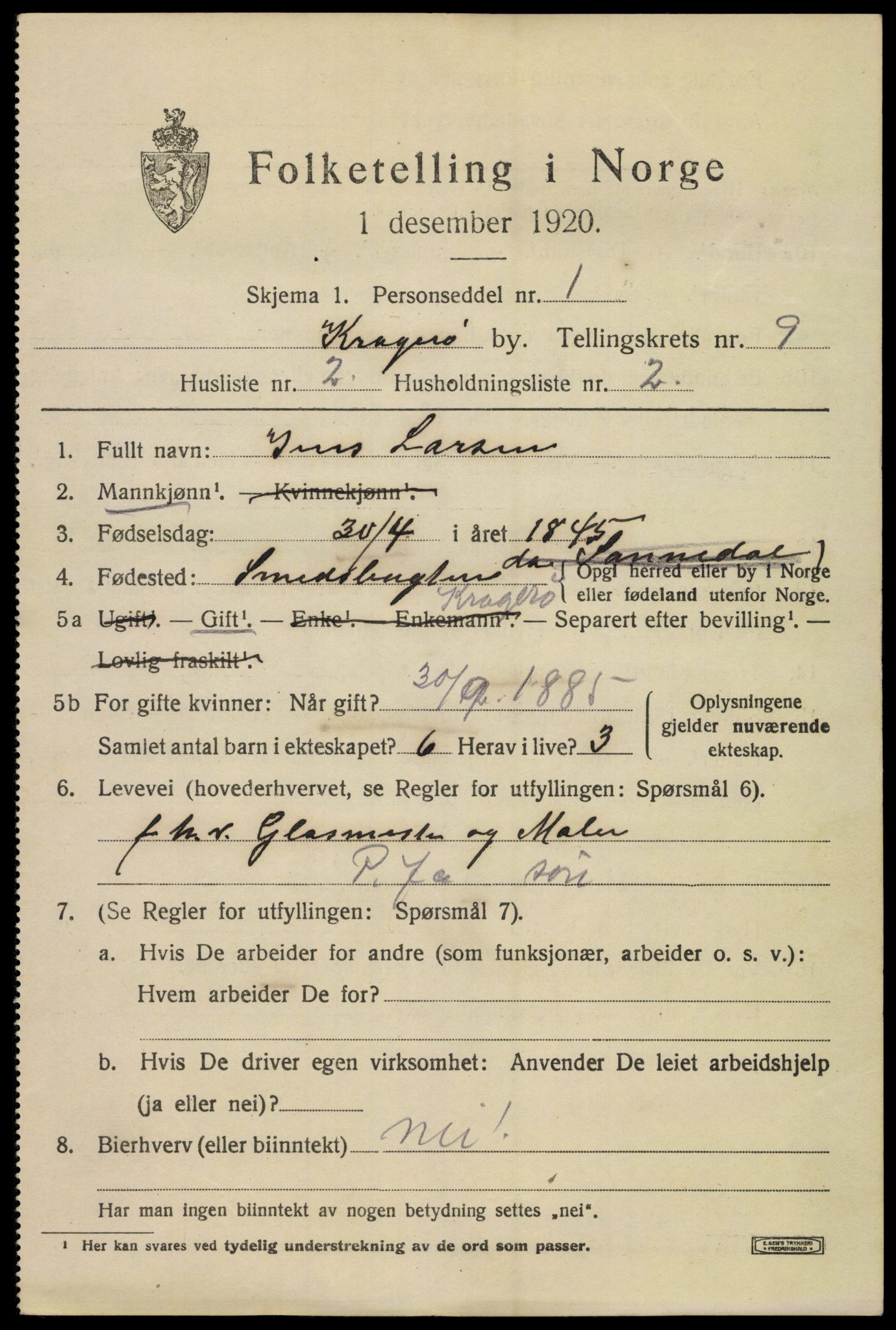 SAKO, 1920 census for Kragerø, 1920, p. 11981