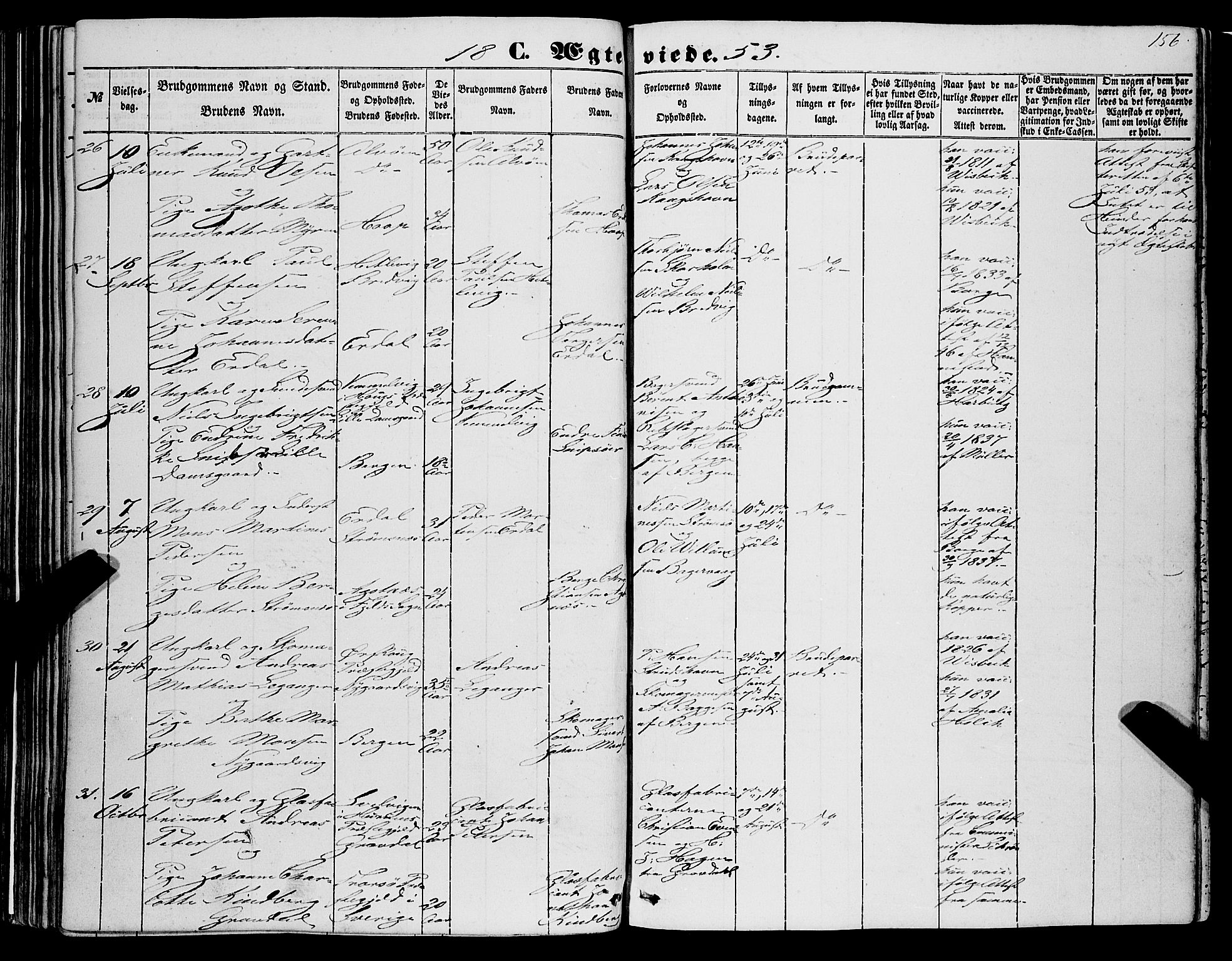 Askøy Sokneprestembete, SAB/A-74101/H/Ha/Haa/Haaa/L0008: Parish register (official) no. A 8, 1852-1862, p. 156