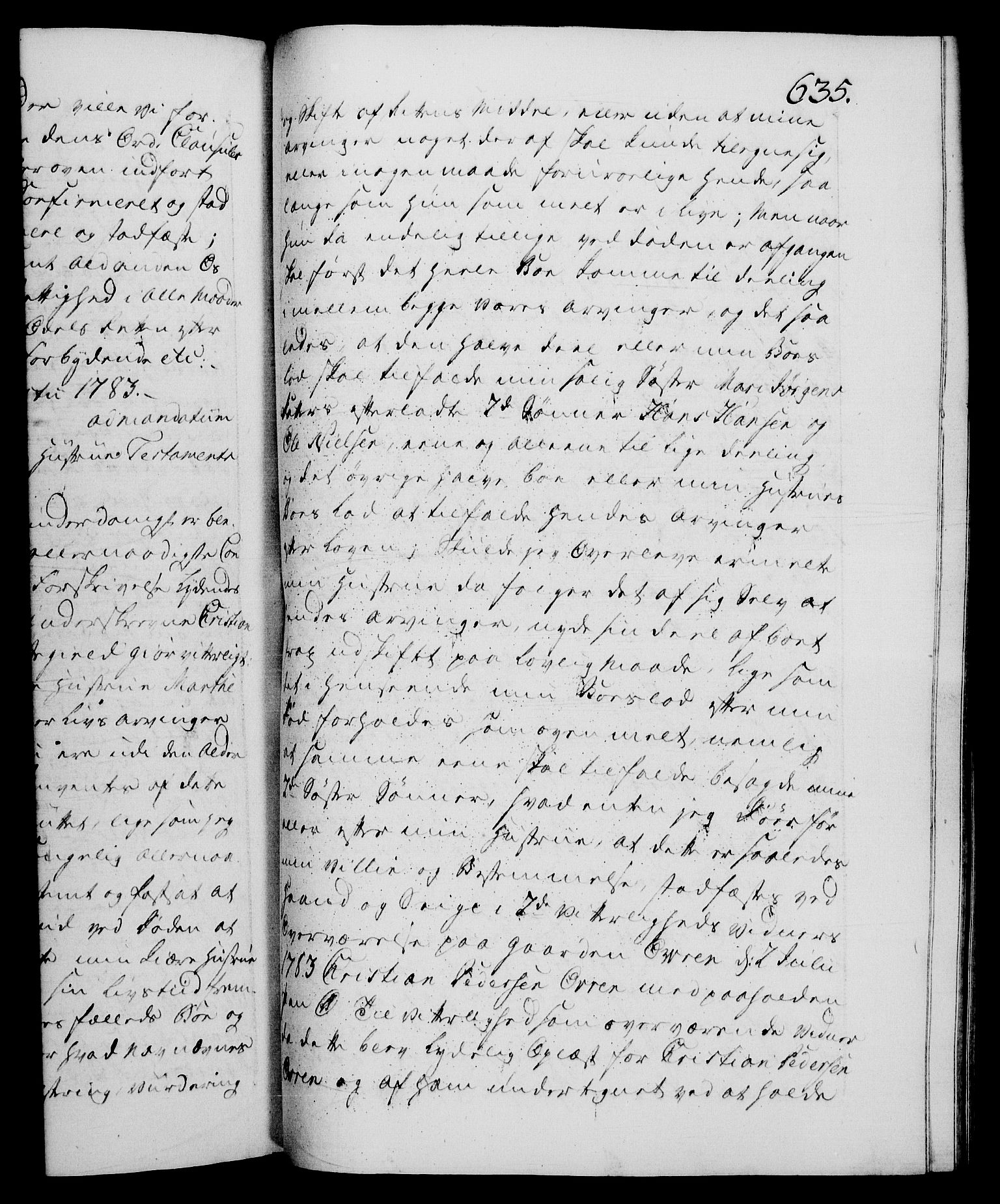 Danske Kanselli 1572-1799, RA/EA-3023/F/Fc/Fca/Fcaa/L0049: Norske registre, 1782-1783, p. 635a