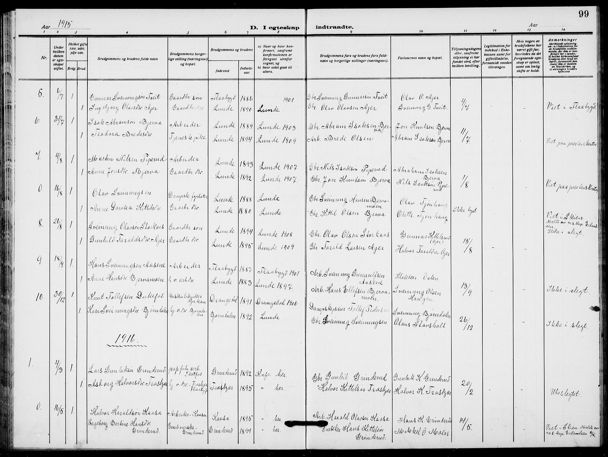 Lunde kirkebøker, SAKO/A-282/F/Fa/L0005: Parish register (official) no. I 5, 1914-1922, p. 99
