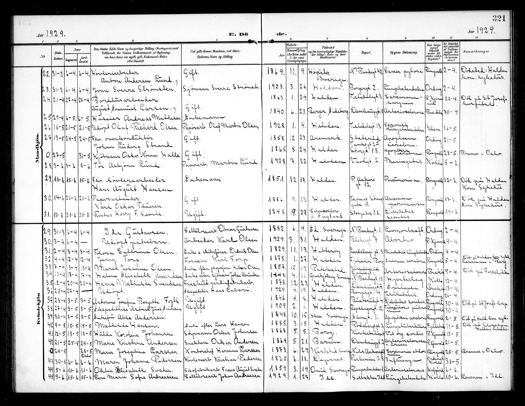 Halden prestekontor Kirkebøker, AV/SAO-A-10909/G/Ga/L0011: Parish register (copy) no. 11, 1906-1934, p. 321