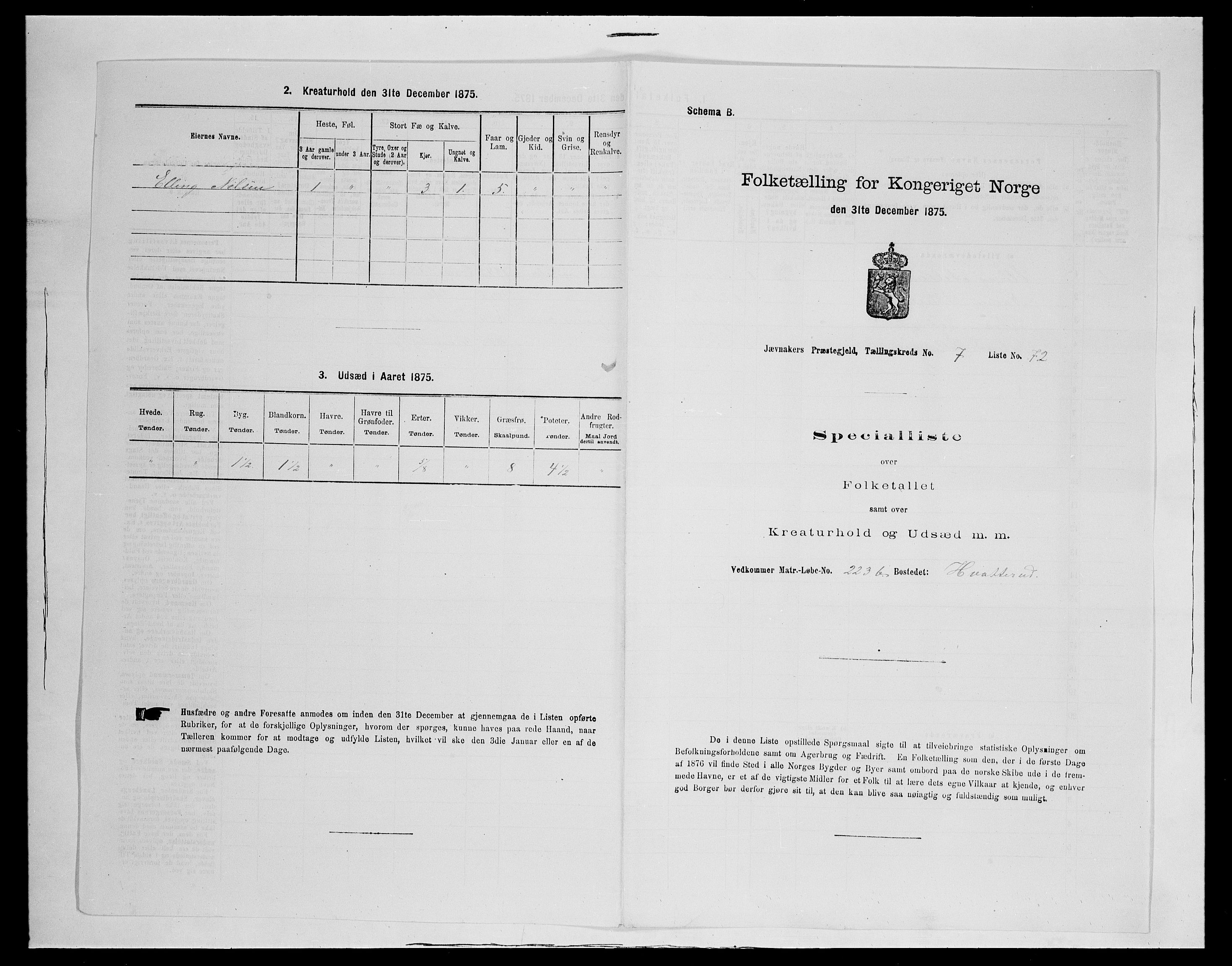 SAH, 1875 census for 0532P Jevnaker, 1875, p. 1301