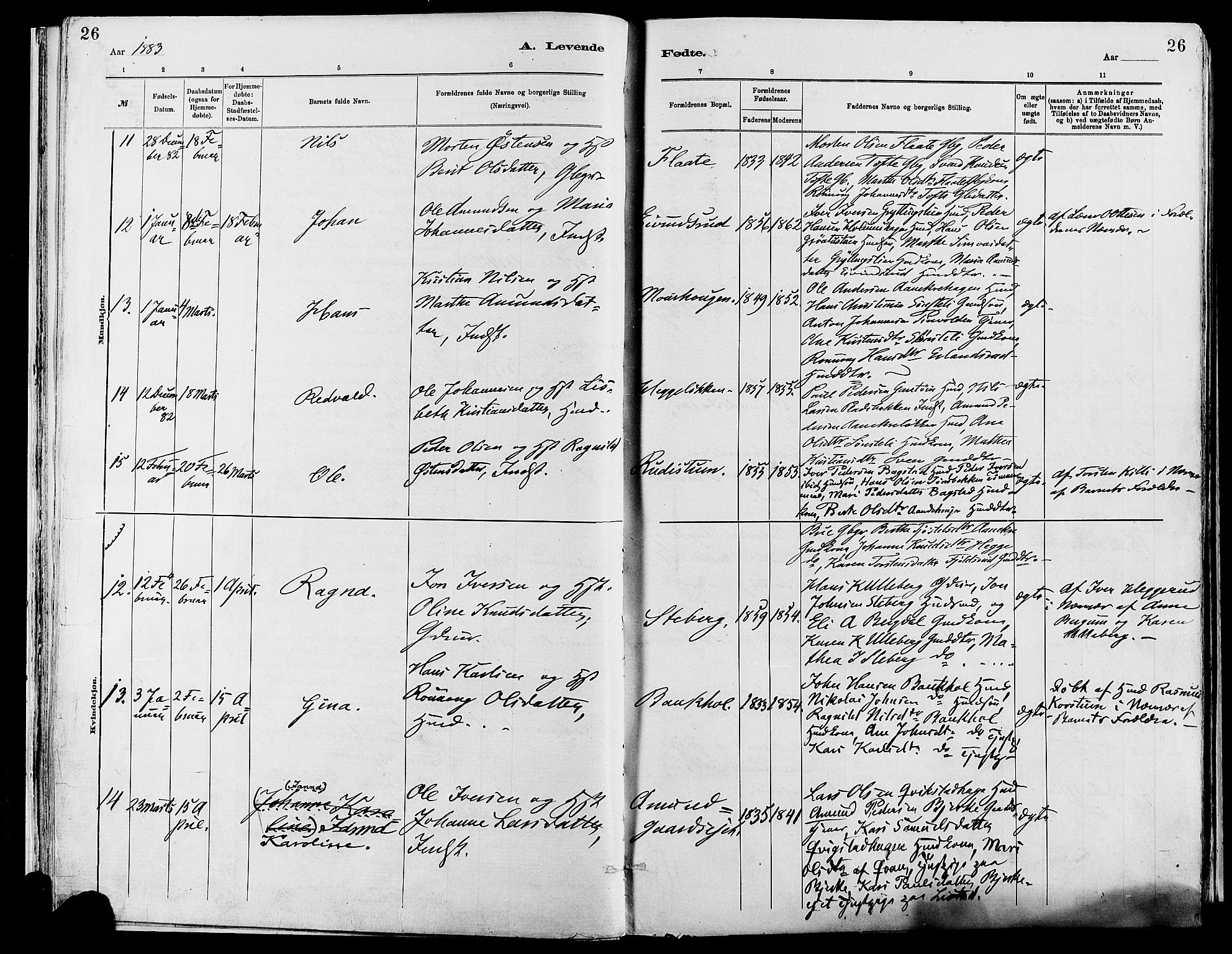 Sør-Fron prestekontor, AV/SAH-PREST-010/H/Ha/Haa/L0003: Parish register (official) no. 3, 1881-1897, p. 26