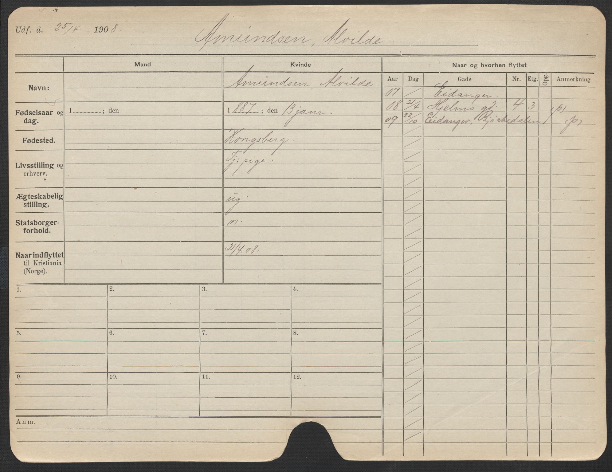 Oslo folkeregister, Registerkort, SAO/A-11715/F/Fa/Fac/L0012: Kvinner, 1906-1914, p. 101a