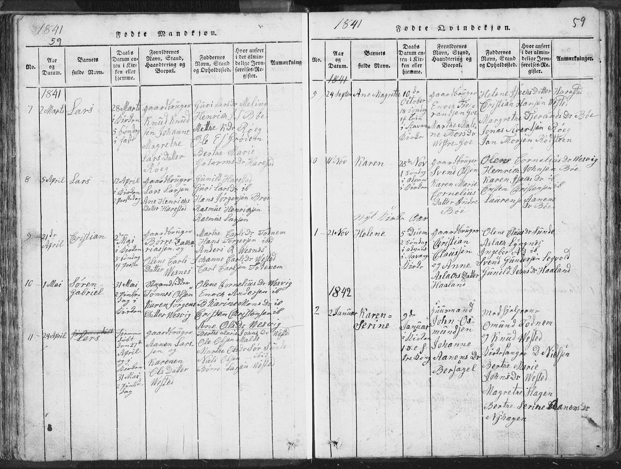 Hetland sokneprestkontor, SAST/A-101826/30/30BA/L0001: Parish register (official) no. A 1, 1816-1856, p. 59
