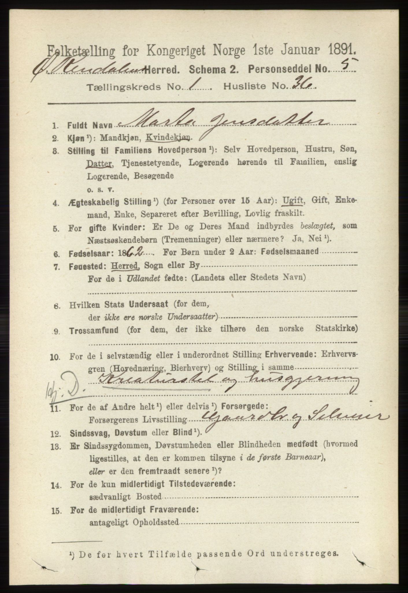 RA, 1891 census for 0433 Øvre Rendal, 1891, p. 280