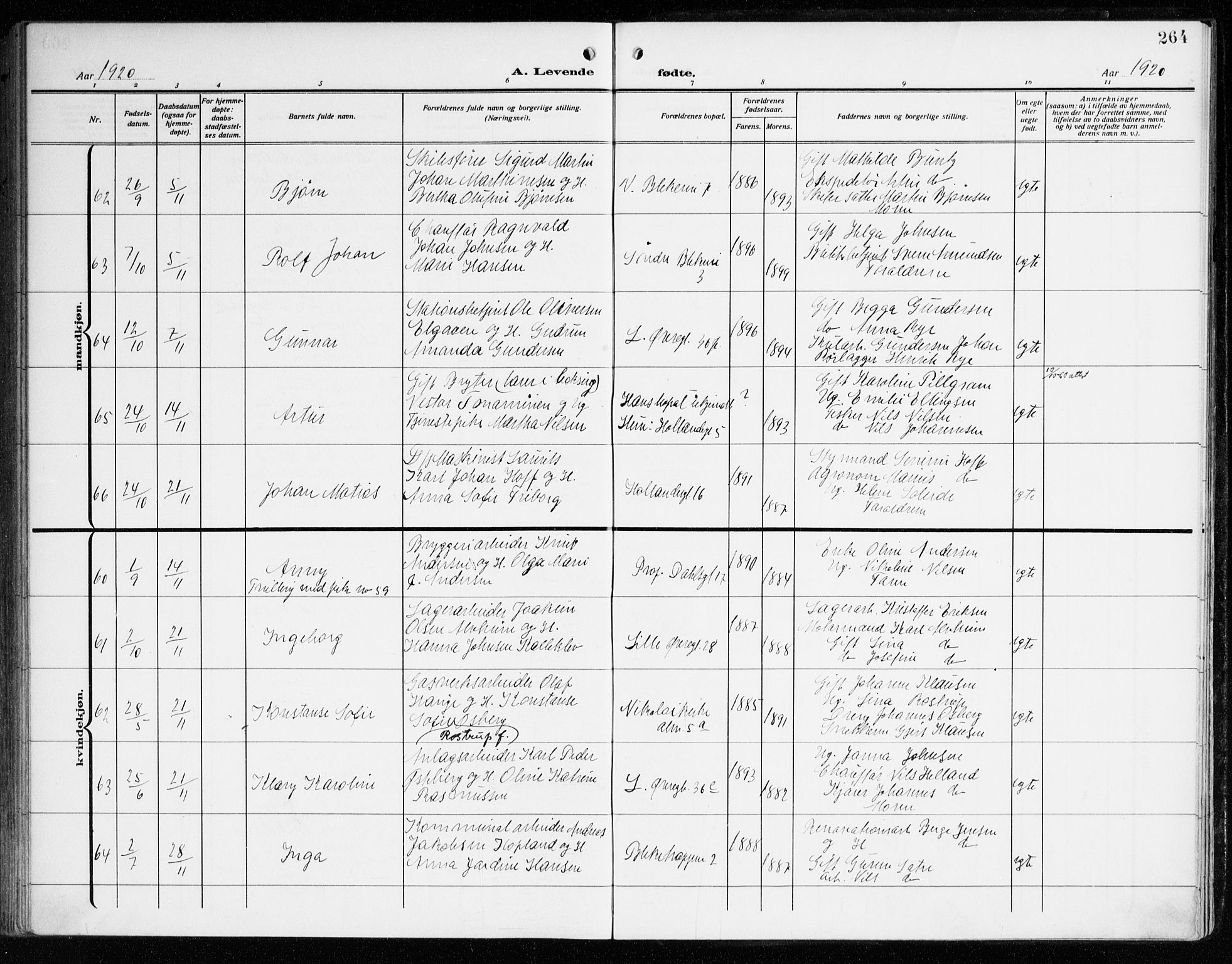 Korskirken sokneprestembete, AV/SAB-A-76101/H/Haa: Parish register (official) no. B 10, 1909-1923, p. 264