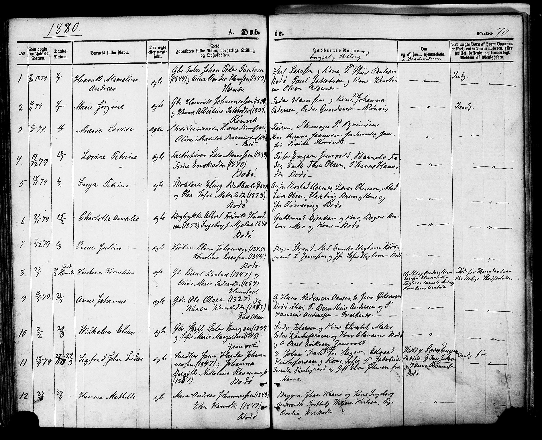 Ministerialprotokoller, klokkerbøker og fødselsregistre - Nordland, SAT/A-1459/801/L0009: Parish register (official) no. 801A09, 1876-1883, p. 70