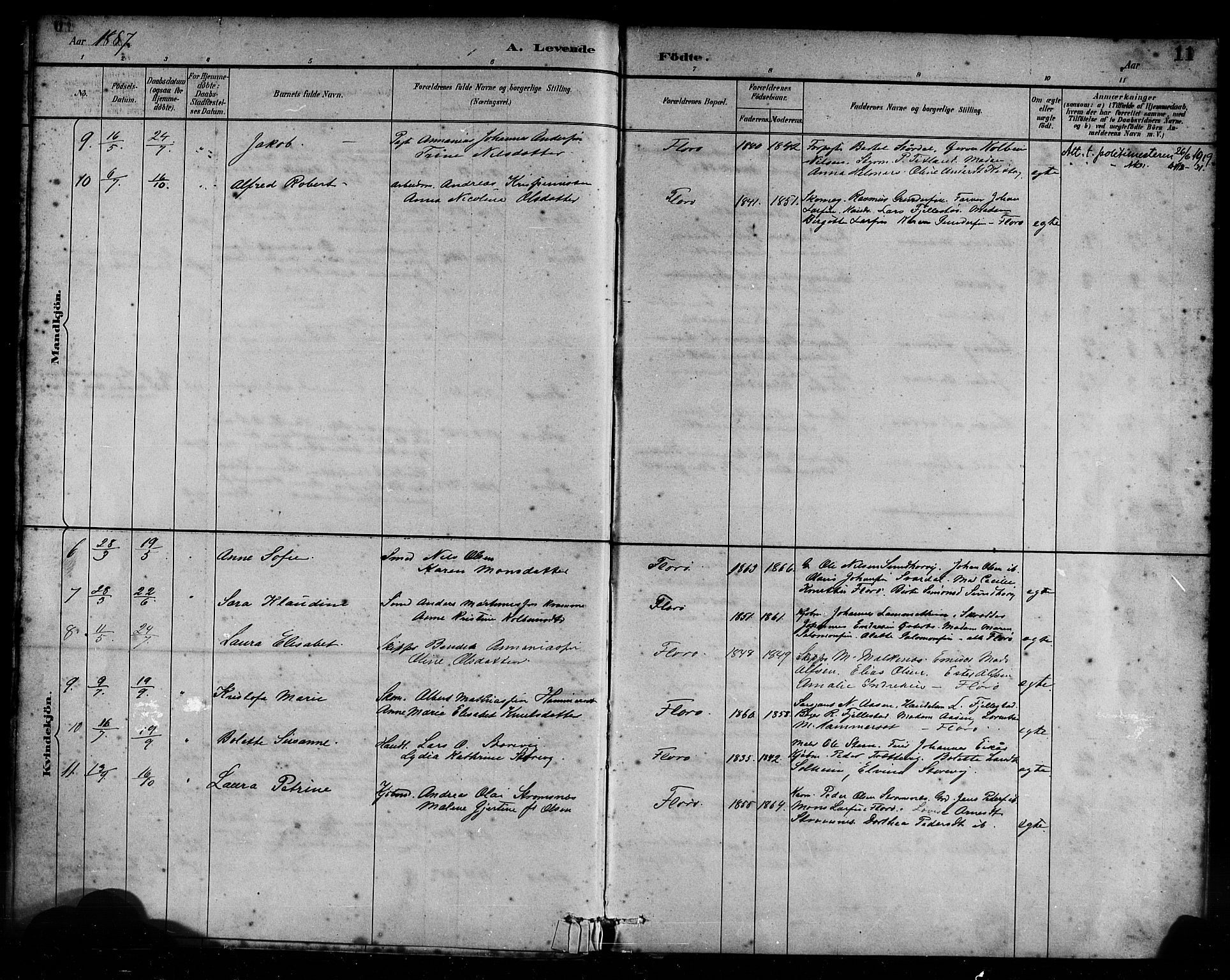 Kinn sokneprestembete, AV/SAB-A-80801/H/Haa/Haac/L0001: Parish register (official) no. C 1, 1883-1894, p. 11