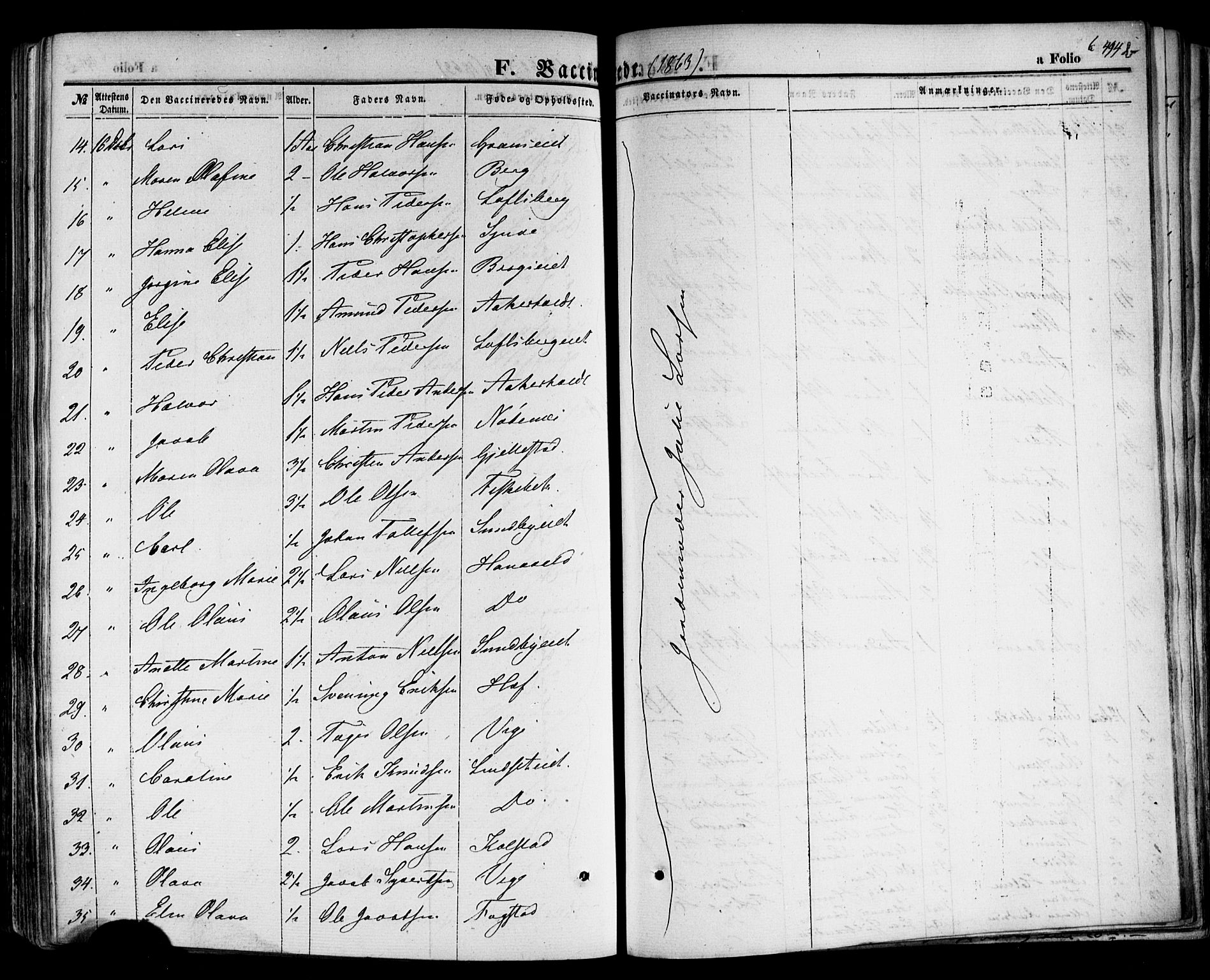 Hof kirkebøker, AV/SAKO-A-64/F/Fa/L0006: Parish register (official) no. I 6, 1851-1877, p. 494