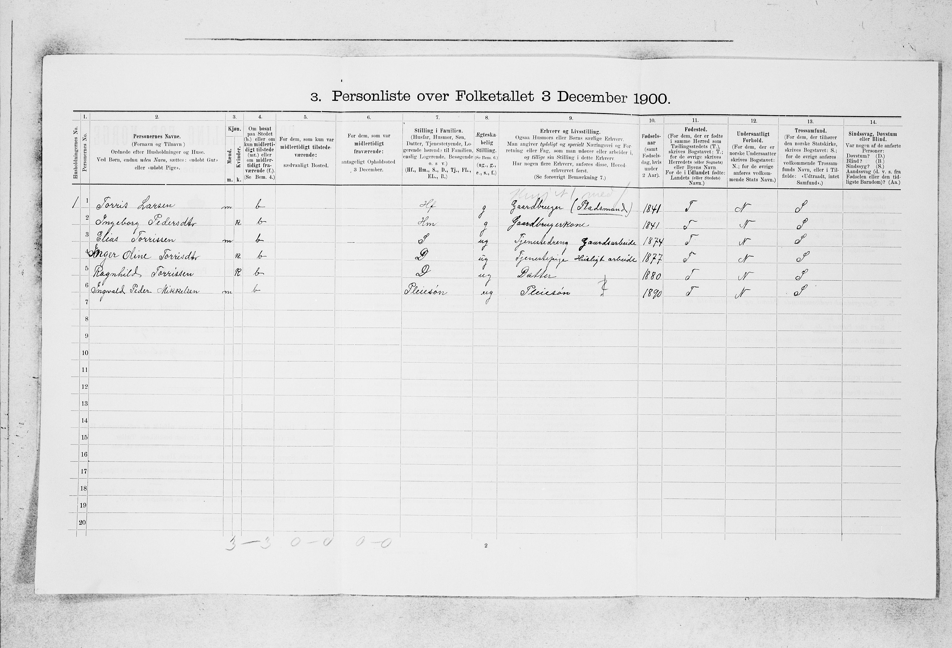 SAB, 1900 census for Alversund, 1900, p. 336