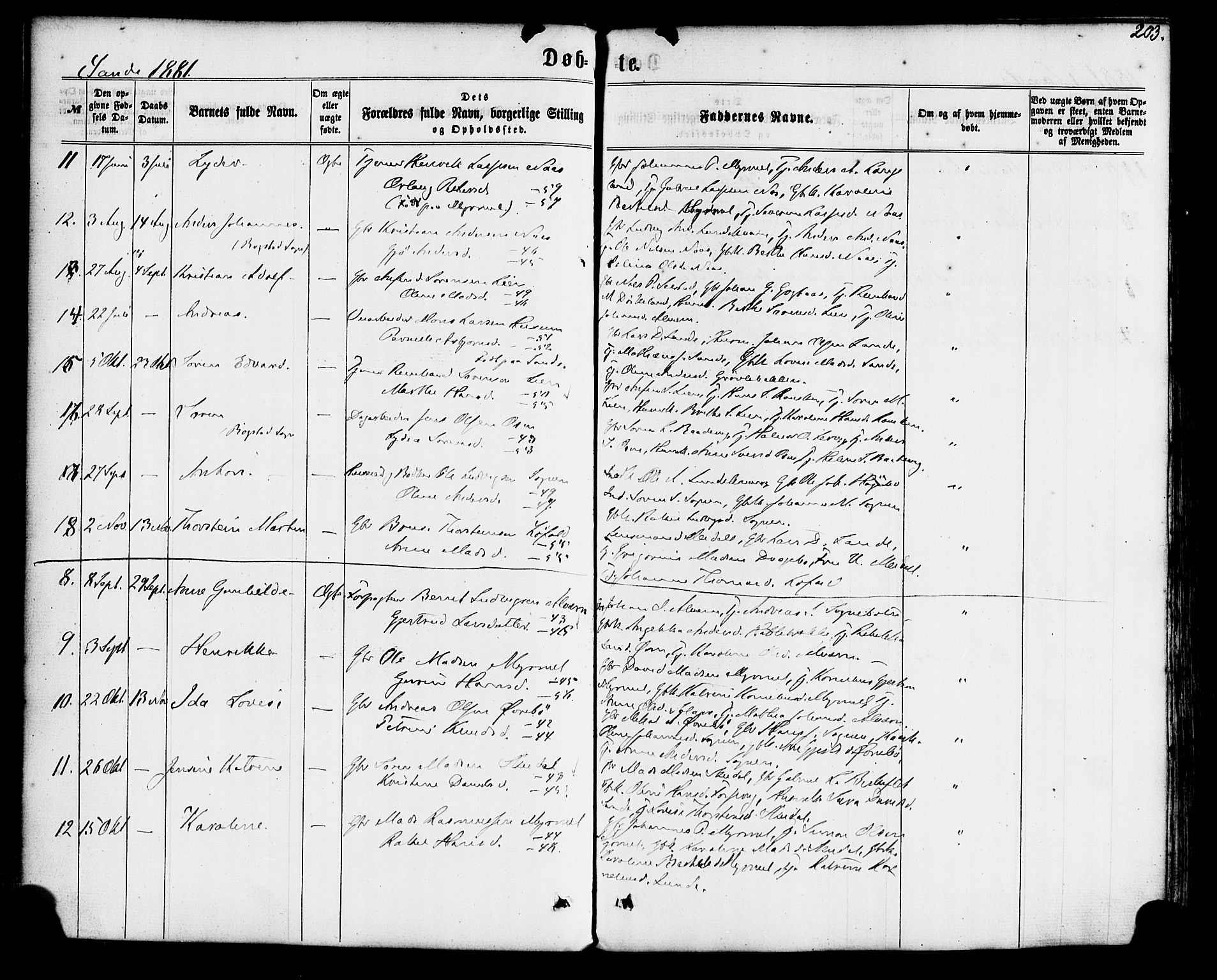 Gaular sokneprestembete, AV/SAB-A-80001/H/Haa: Parish register (official) no. A 5, 1860-1881, p. 203