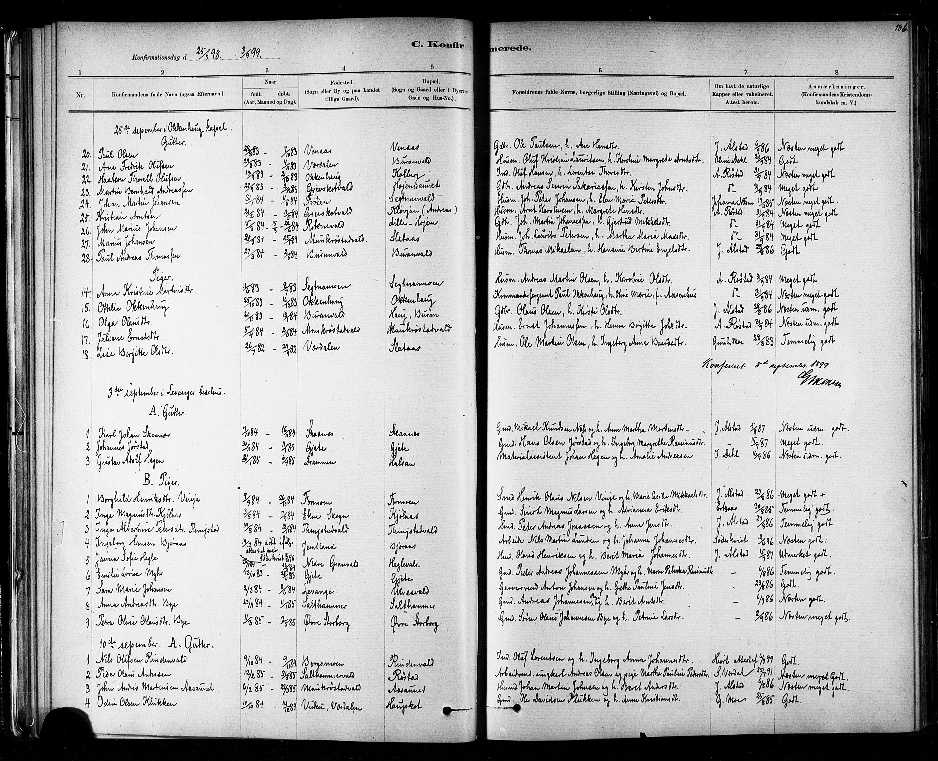 Ministerialprotokoller, klokkerbøker og fødselsregistre - Nord-Trøndelag, SAT/A-1458/721/L0208: Parish register (copy) no. 721C01, 1880-1917, p. 136