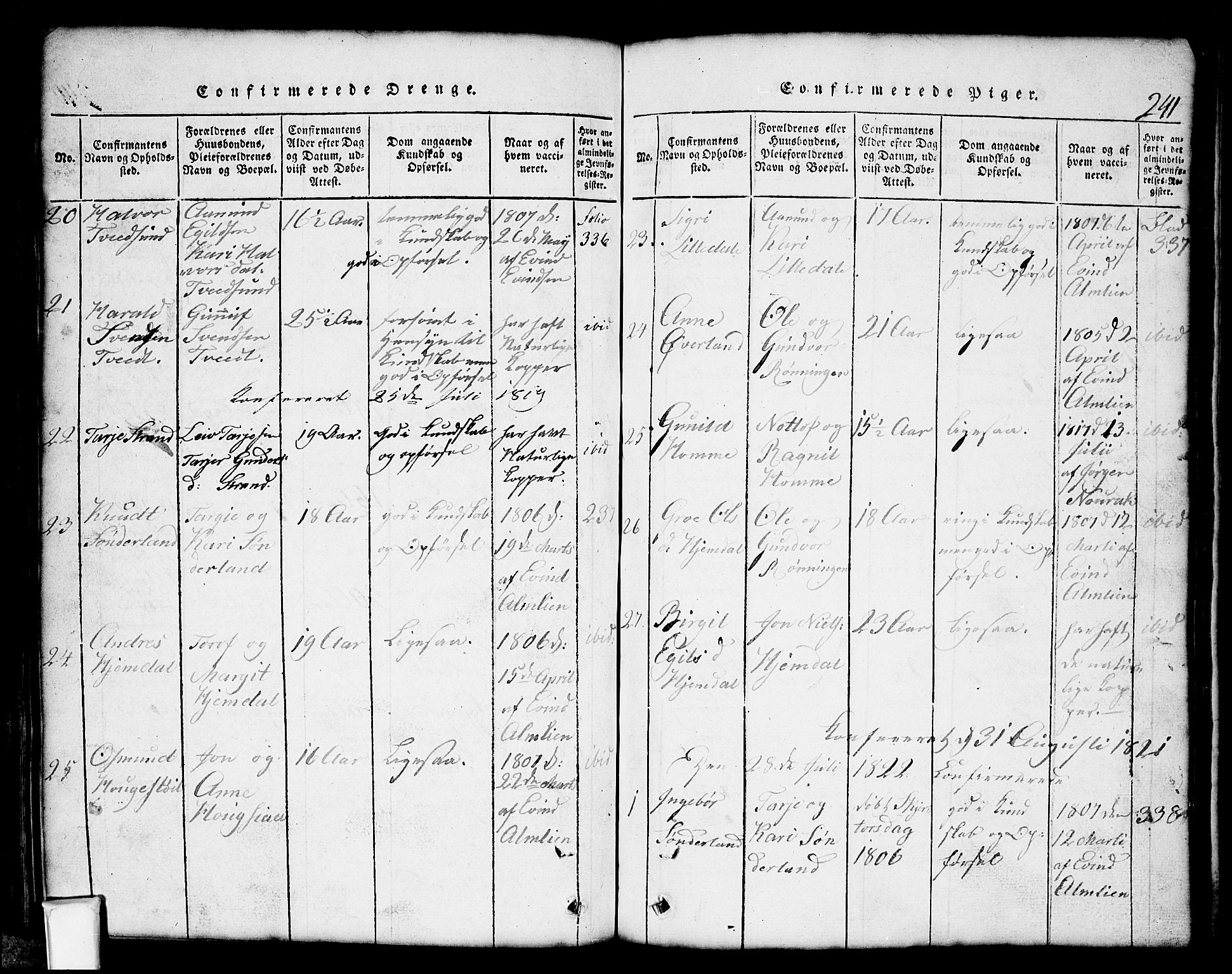 Nissedal kirkebøker, SAKO/A-288/G/Gb/L0001: Parish register (copy) no. II 1, 1814-1862, p. 241