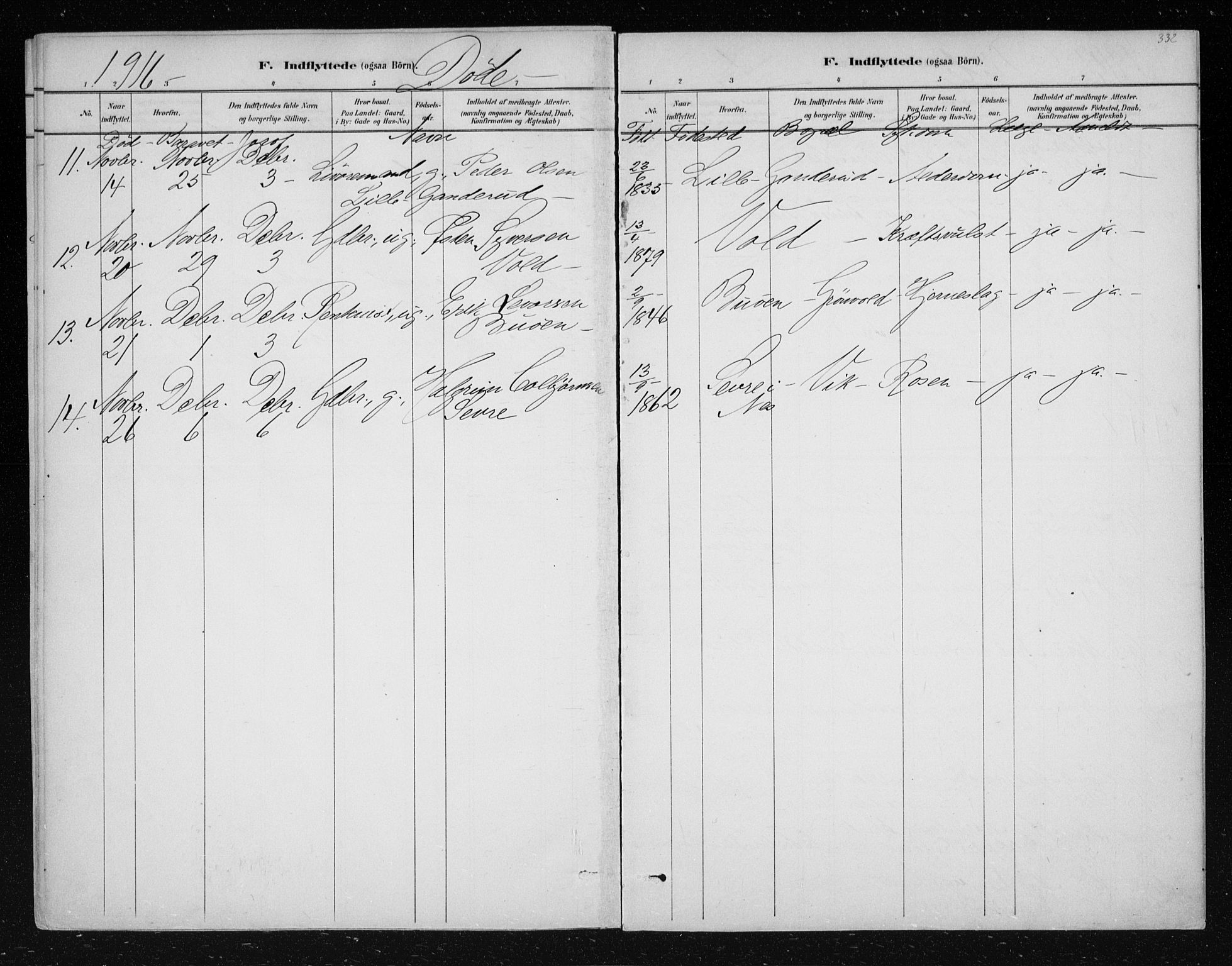Nes kirkebøker, SAKO/A-236/F/Fa/L0012: Parish register (official) no. 12, 1881-1917, p. 332