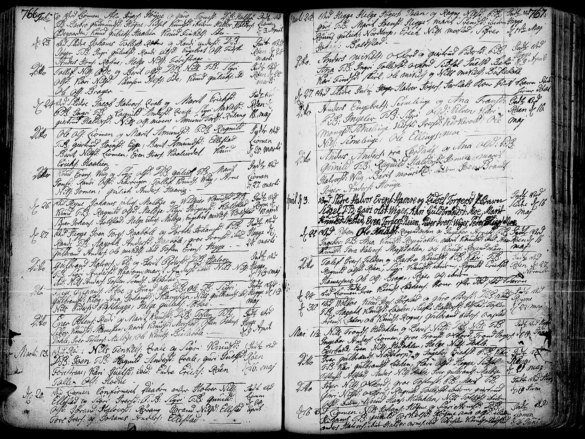 Slidre prestekontor, AV/SAH-PREST-134/H/Ha/Haa/L0001: Parish register (official) no. 1, 1724-1814, p. 766-767
