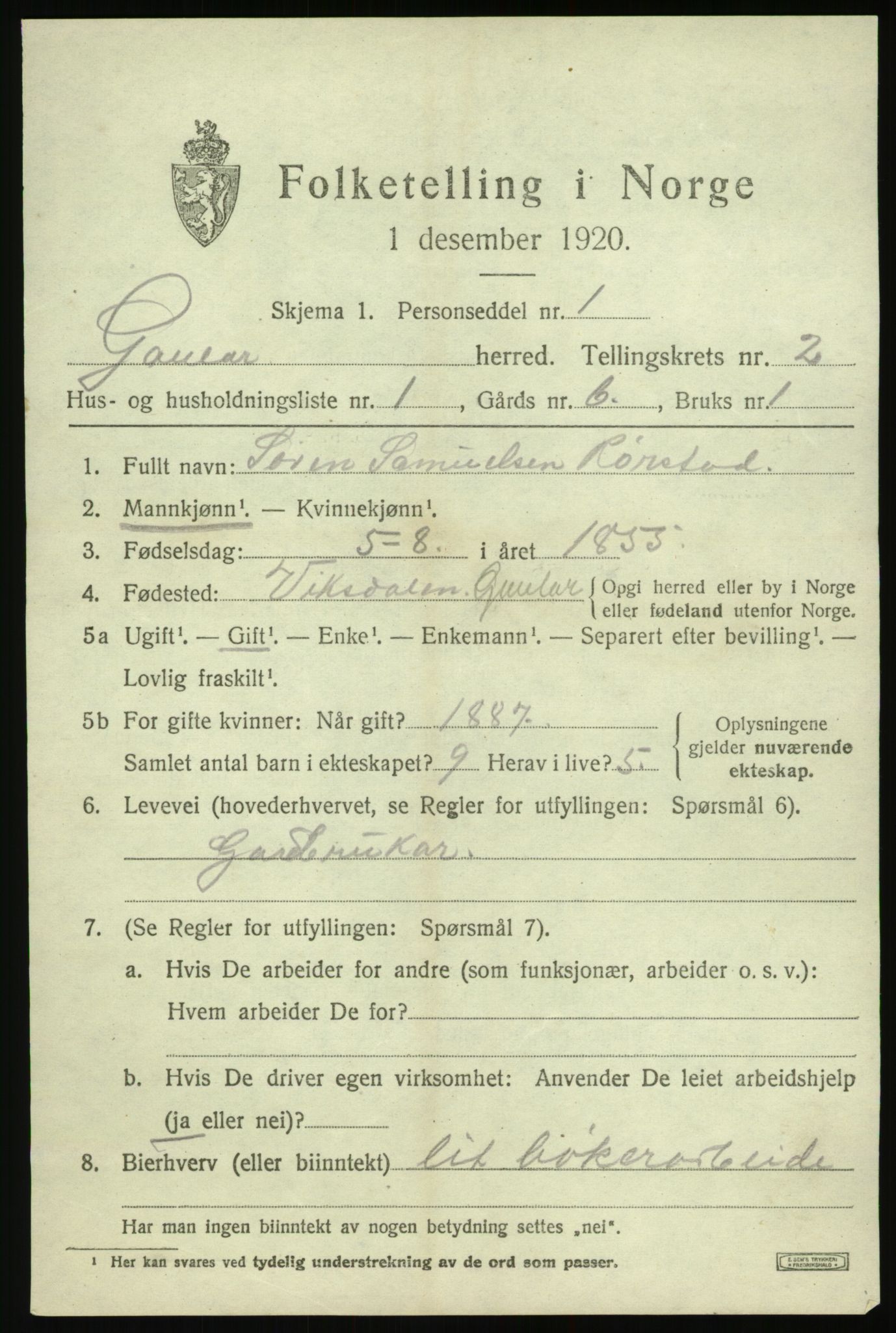 SAB, 1920 census for Gaular, 1920, p. 1550