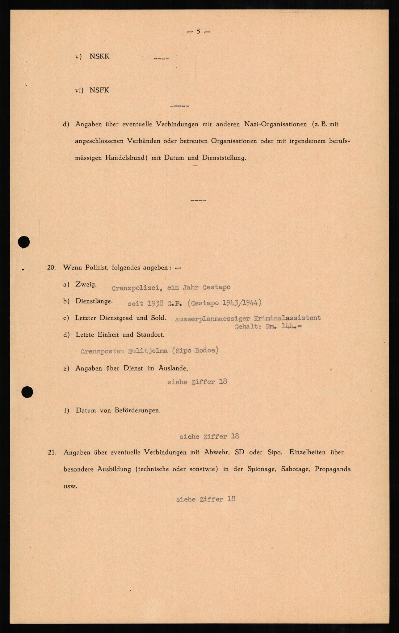 Forsvaret, Forsvarets overkommando II, AV/RA-RAFA-3915/D/Db/L0006: CI Questionaires. Tyske okkupasjonsstyrker i Norge. Tyskere., 1945-1946, p. 96